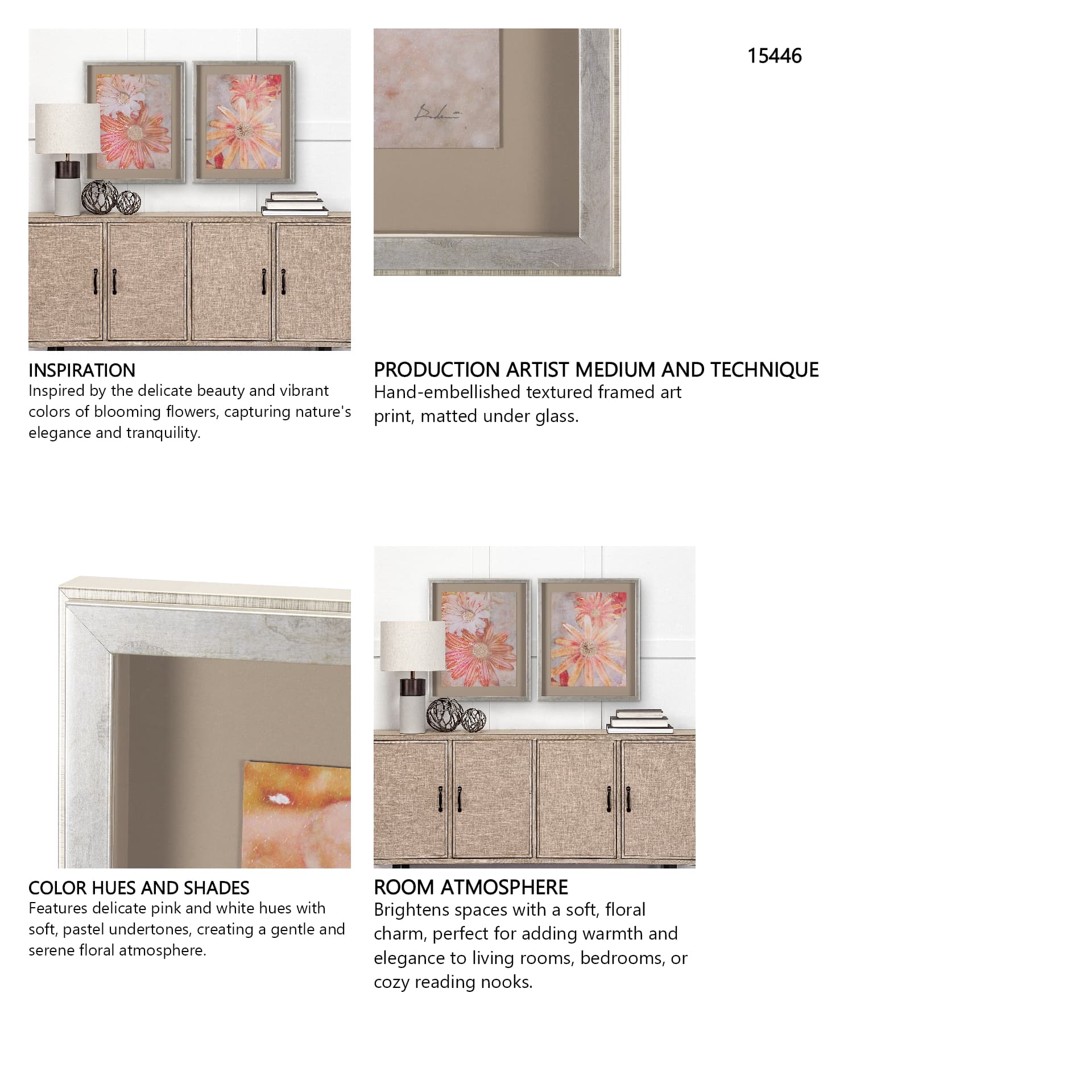 Subtle Florals I by Mercana Studio a Hand Embelished Textured Framed Art Print Matted under Glass — in a styled room