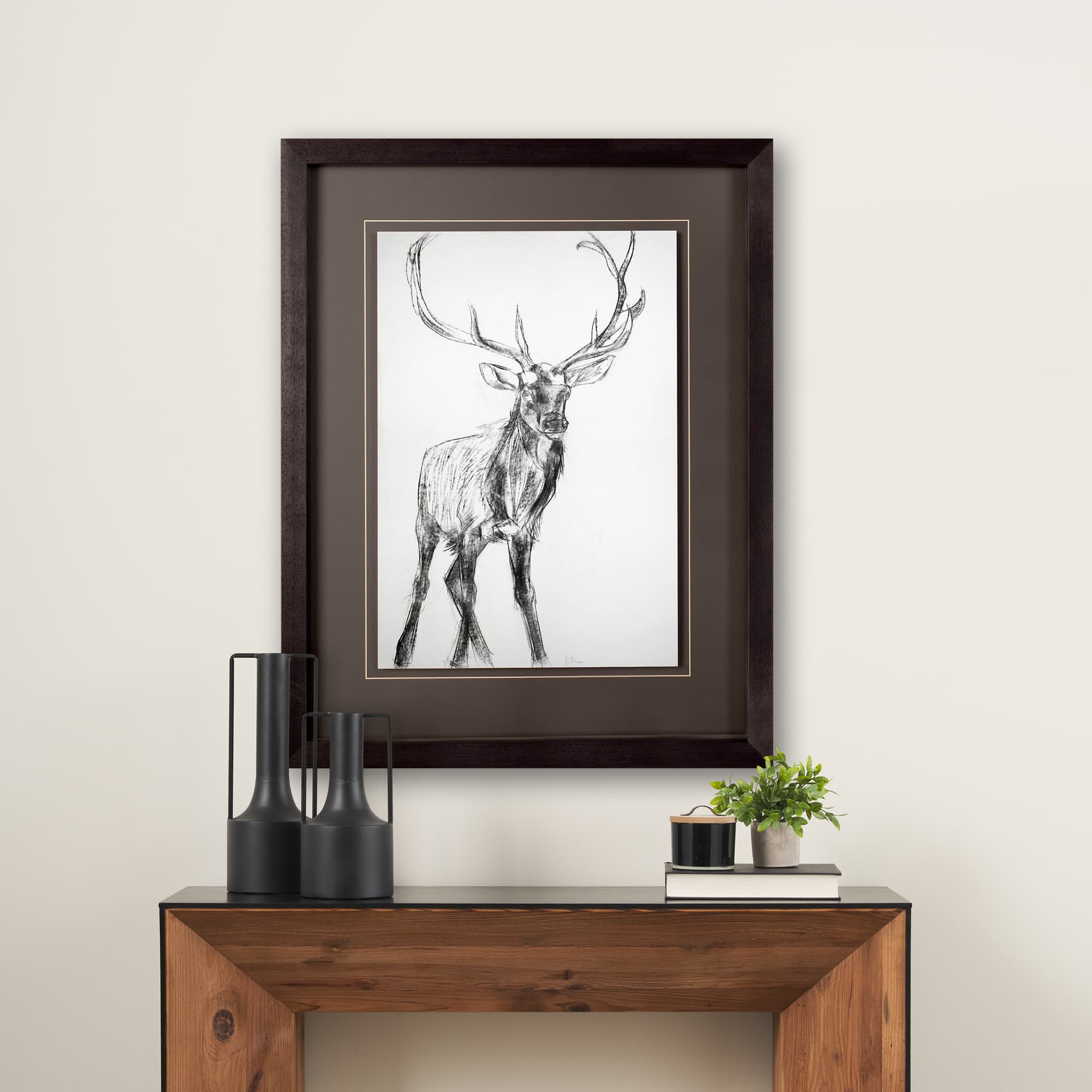 Young Elk by Harvey, Brenna a Framed Art Print Matted under Glass — in a styled room