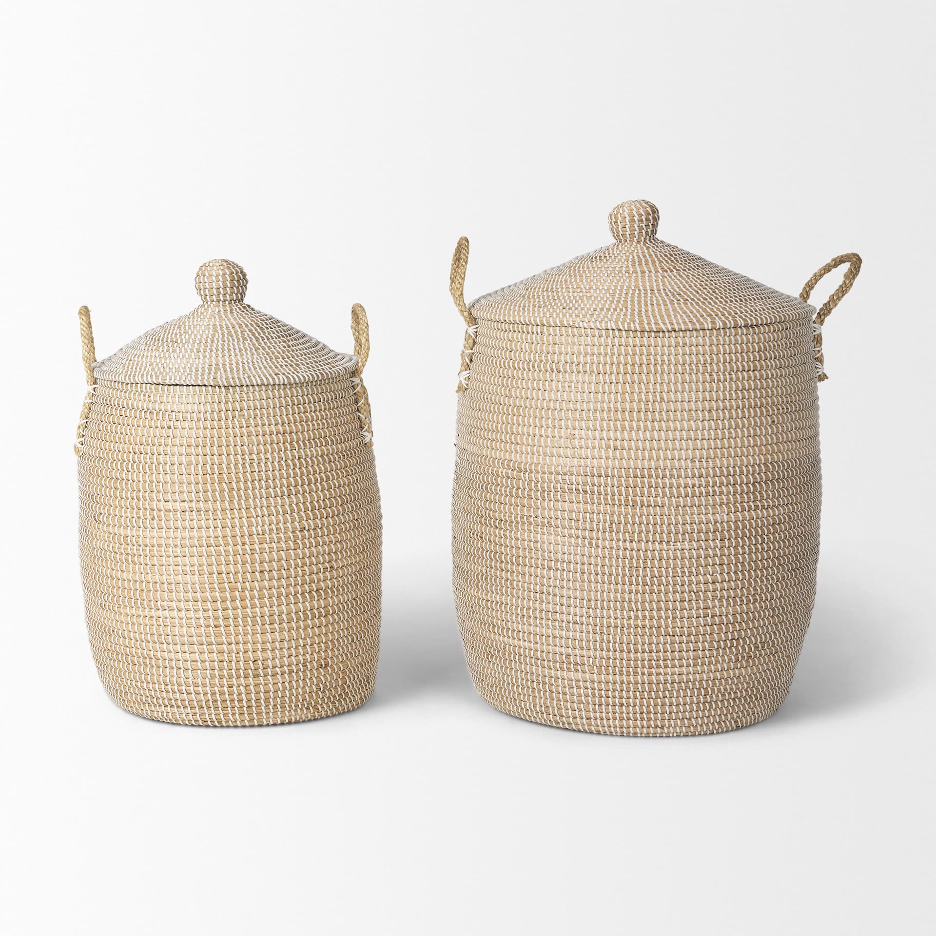 Kairi Set of 2 Seagrass Floor Baskets w/ Lids and Handles — product photograph