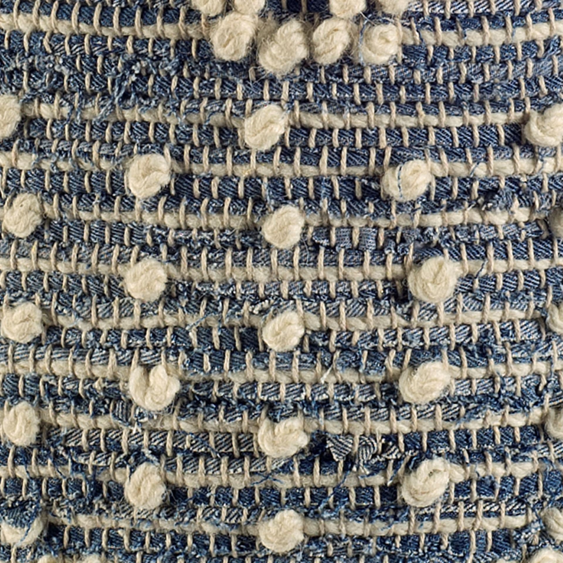 Rofi Blue Denim and Cream Cotton Stitched Square Pouf — product photograph