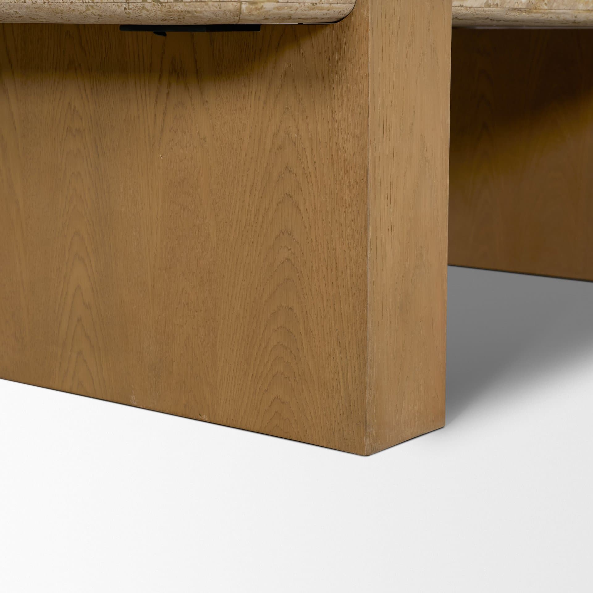 Milos Travertine Top w/ Light Brown Oak Wood Coffee Table — product photograph