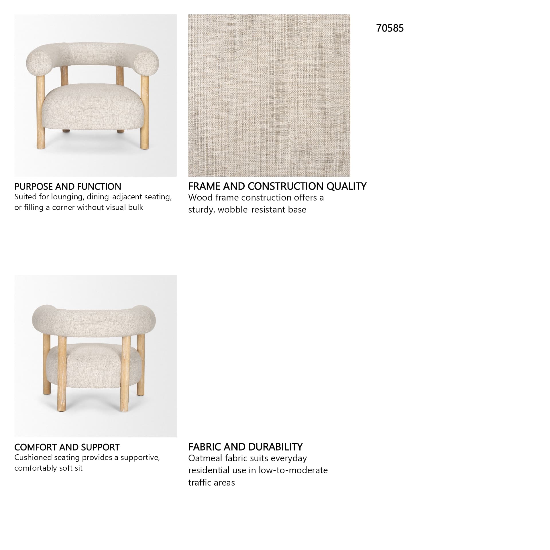 Gianna Open Back Light Brown Wood w/ Oatmeal Fabric Accent Chair — in a styled room