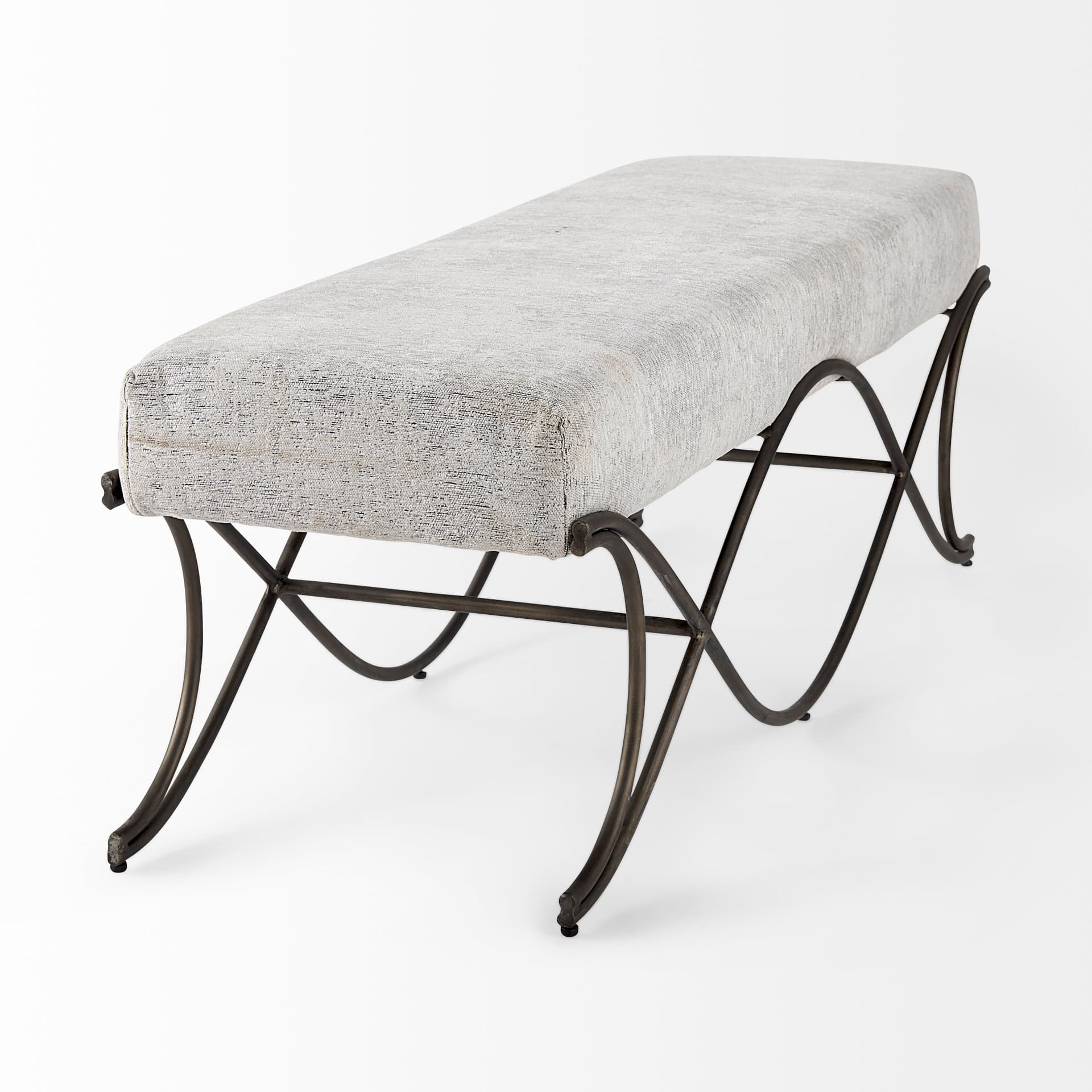 Ayla 55L x 17.6W x 18H Dark Gray Fabric Seat W/ Dark Nickel Metal Frame Bench — product photograph