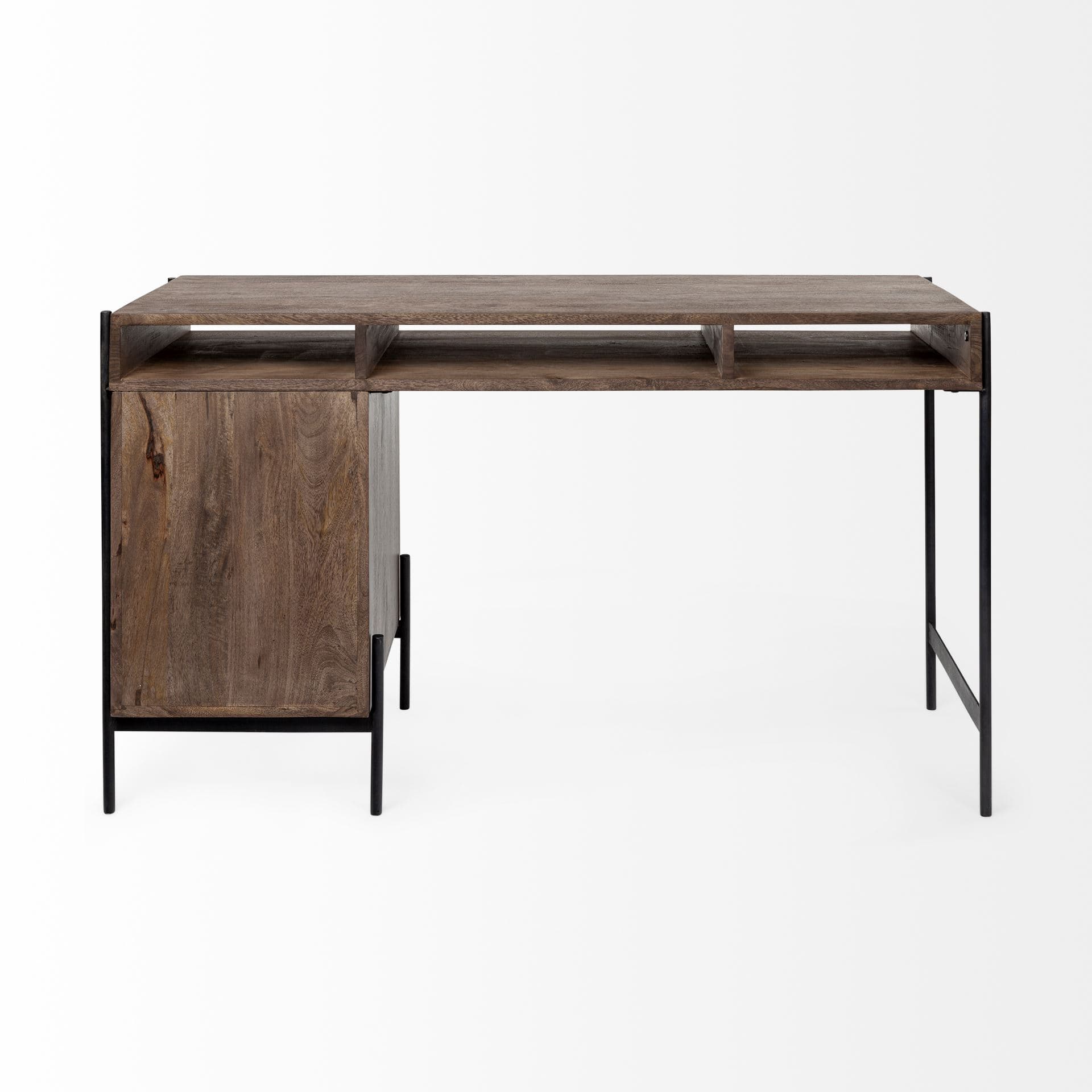 Glenn VII 56L x 22W Dark Brown Wood w/ Black Iron Frame, 3 Drawer Office Desk — product photograph