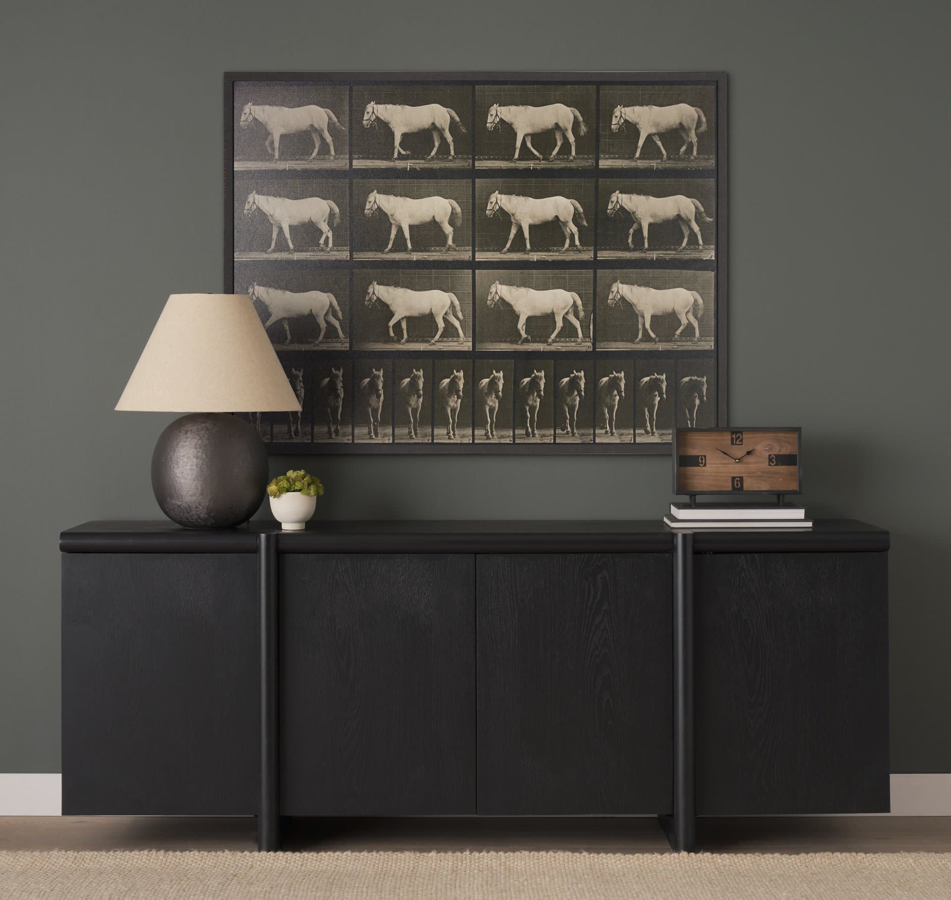 Walking Free by Eadweard Muybridge Textured Framed CanvasPhoto Print — in a styled room