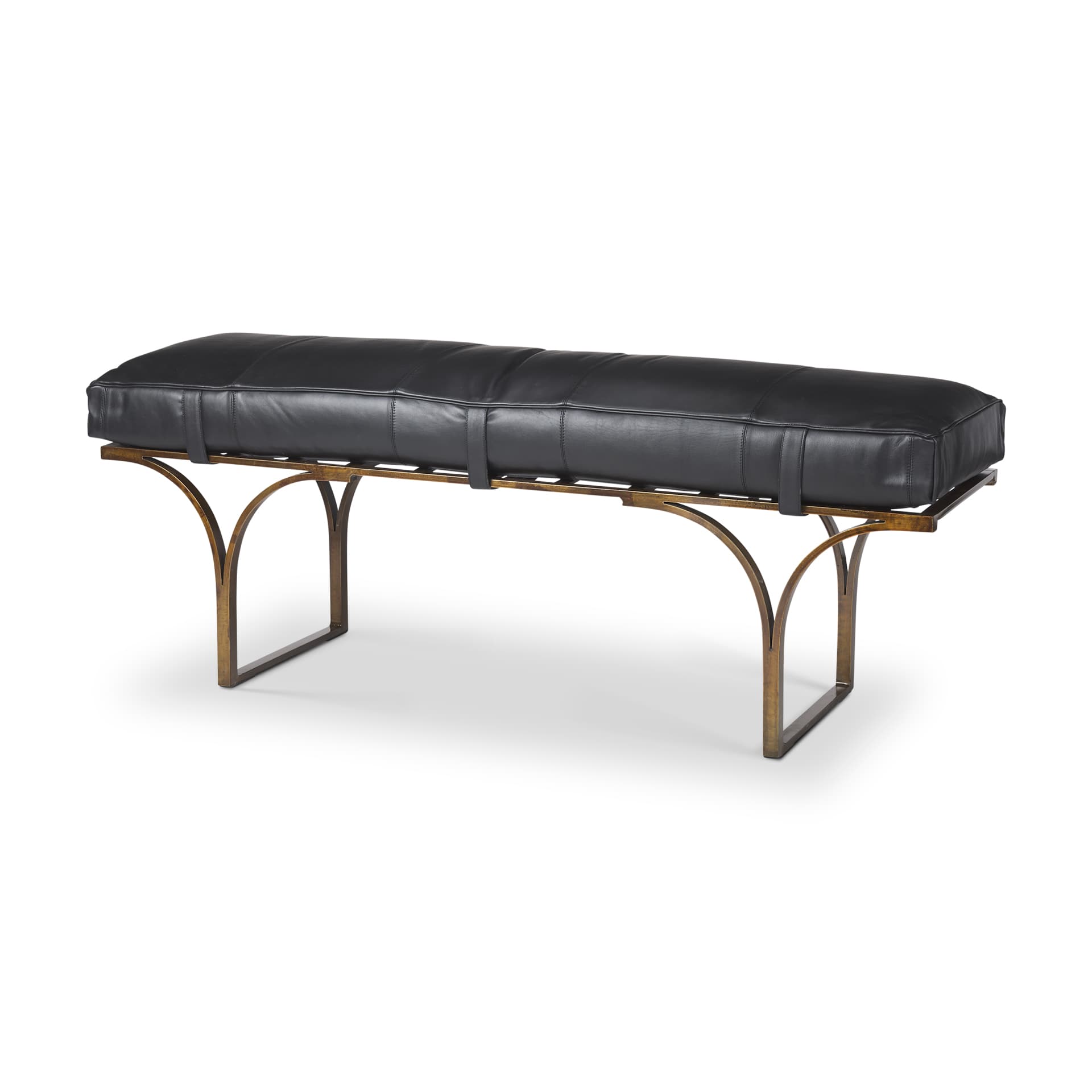 Jessie 55L x 16W Black Leather Seat W/Gold Metal Base Accent Bench — product photograph