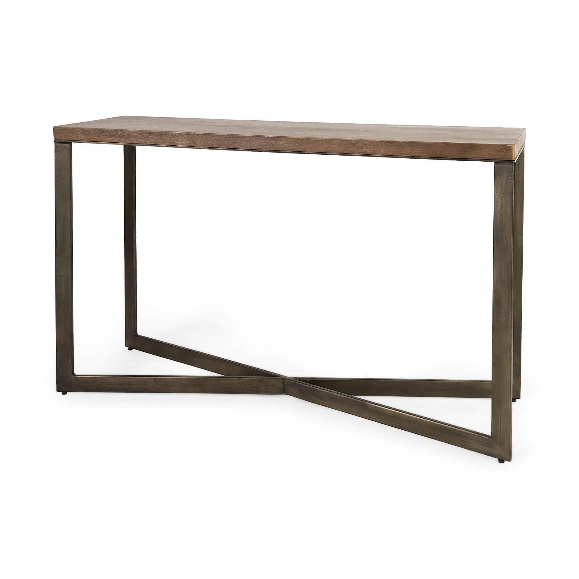 Faye 50L x 15W x 30H Medium Brown Wood W/Antique Nickel Metal Base Console Table — product photograph
