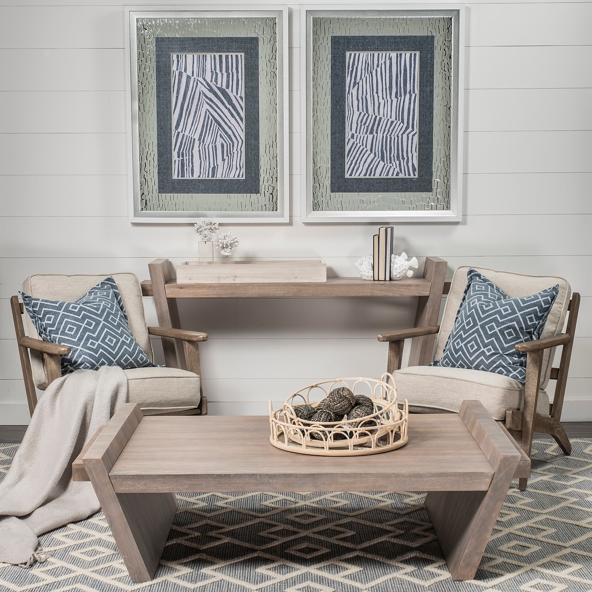 Elaine 59x36 Brown Solid Wood Top & Base Coffee Table — in a styled room