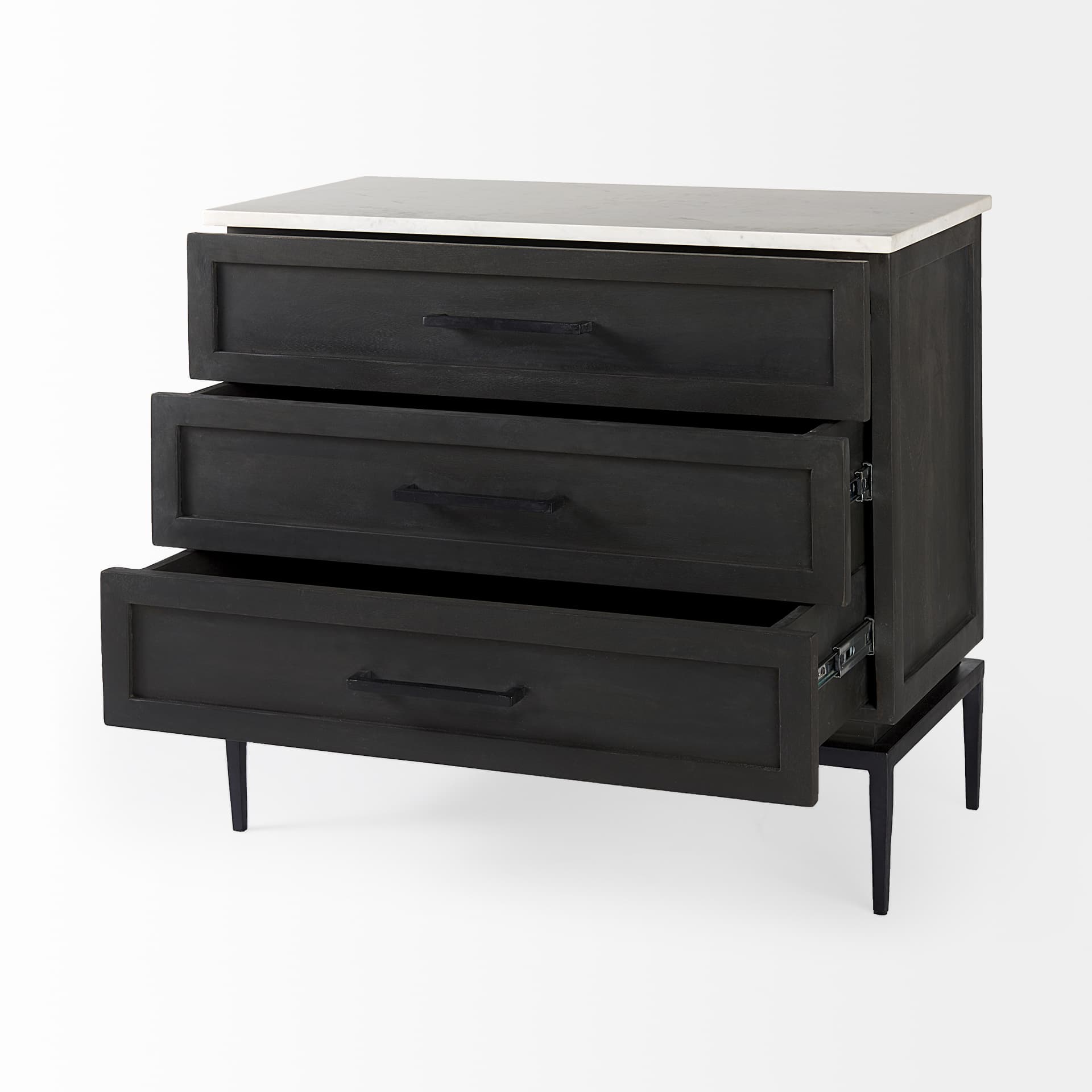 Divina Black-Brown Wood w/ White Marble Top and Black Metal Base Accent Cabinet — product photograph