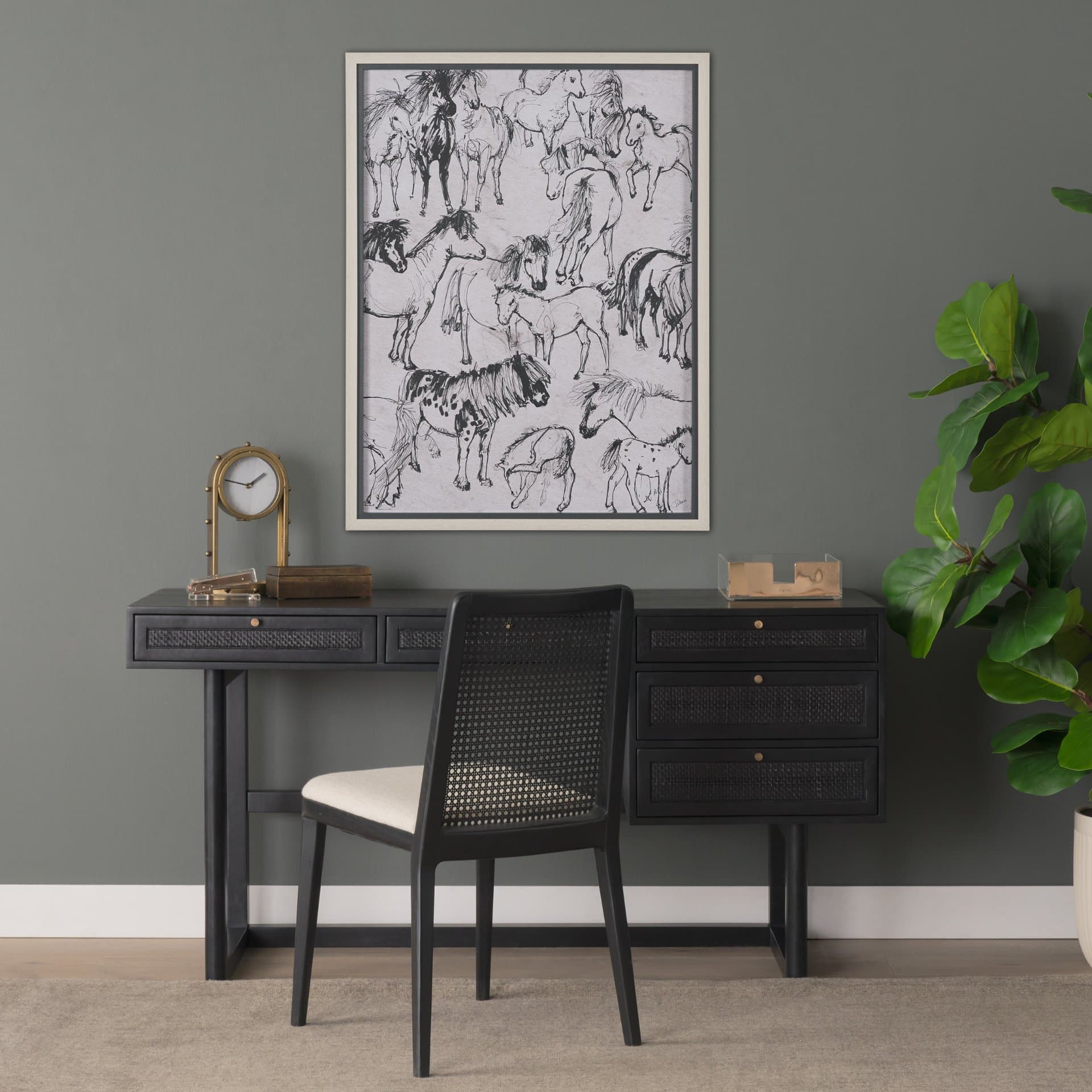 Pony Sketches I by Mercana Studio Hand-Embellished Framed Artwork Matted under Glass — in a styled room