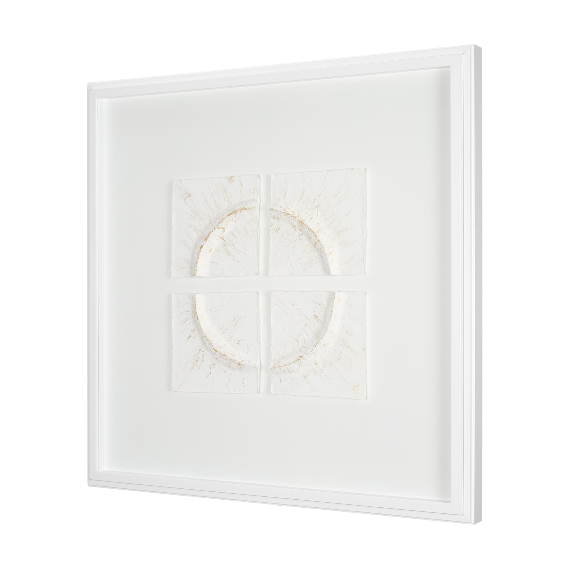 Equal Quadrants White by Studio M a handmade Original Framed 3D Textured Artwork under Glass — product photograph