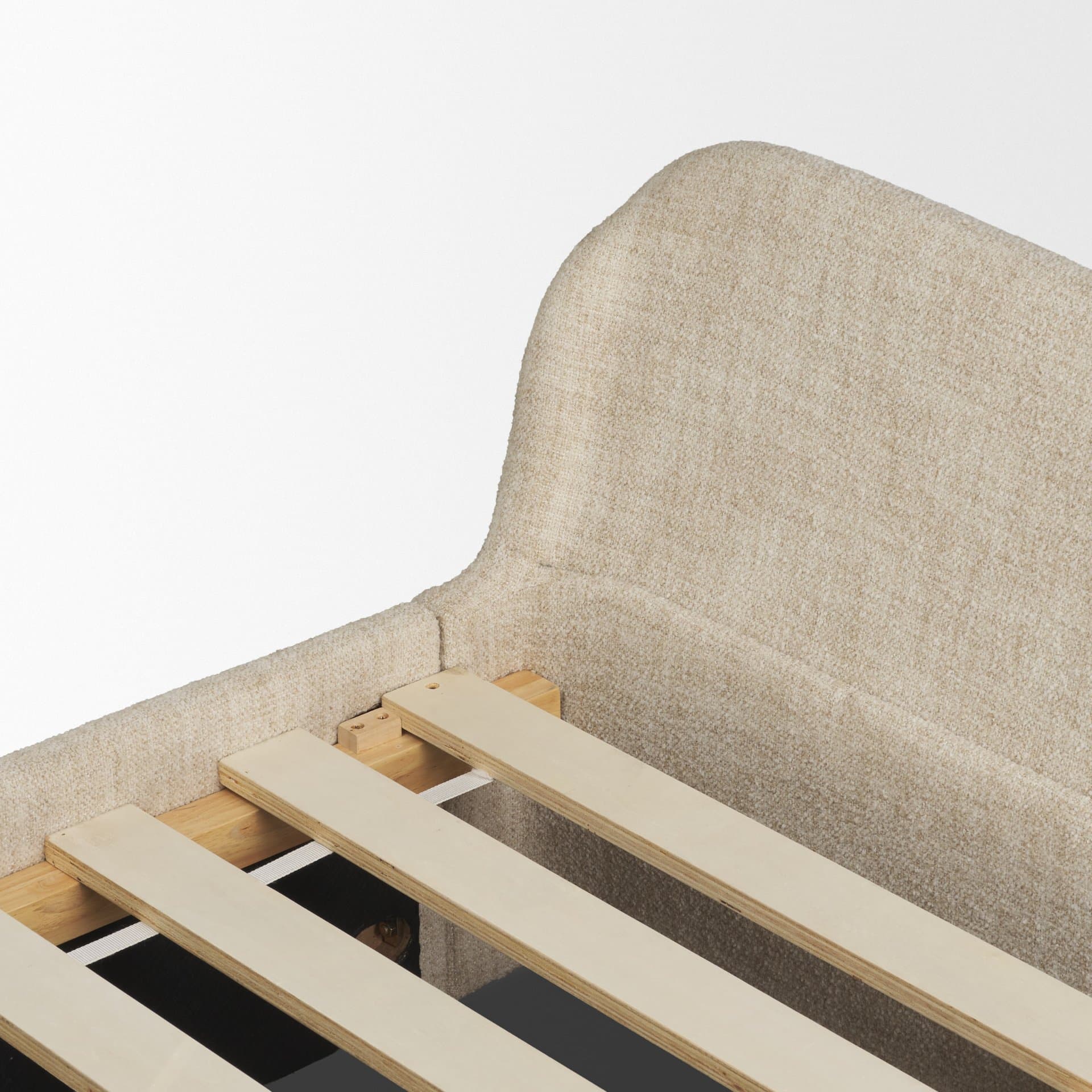Solene King Upholstered Bedframe w/ Footbed | Curved Headboard | Oatmeal Fabric — product photograph