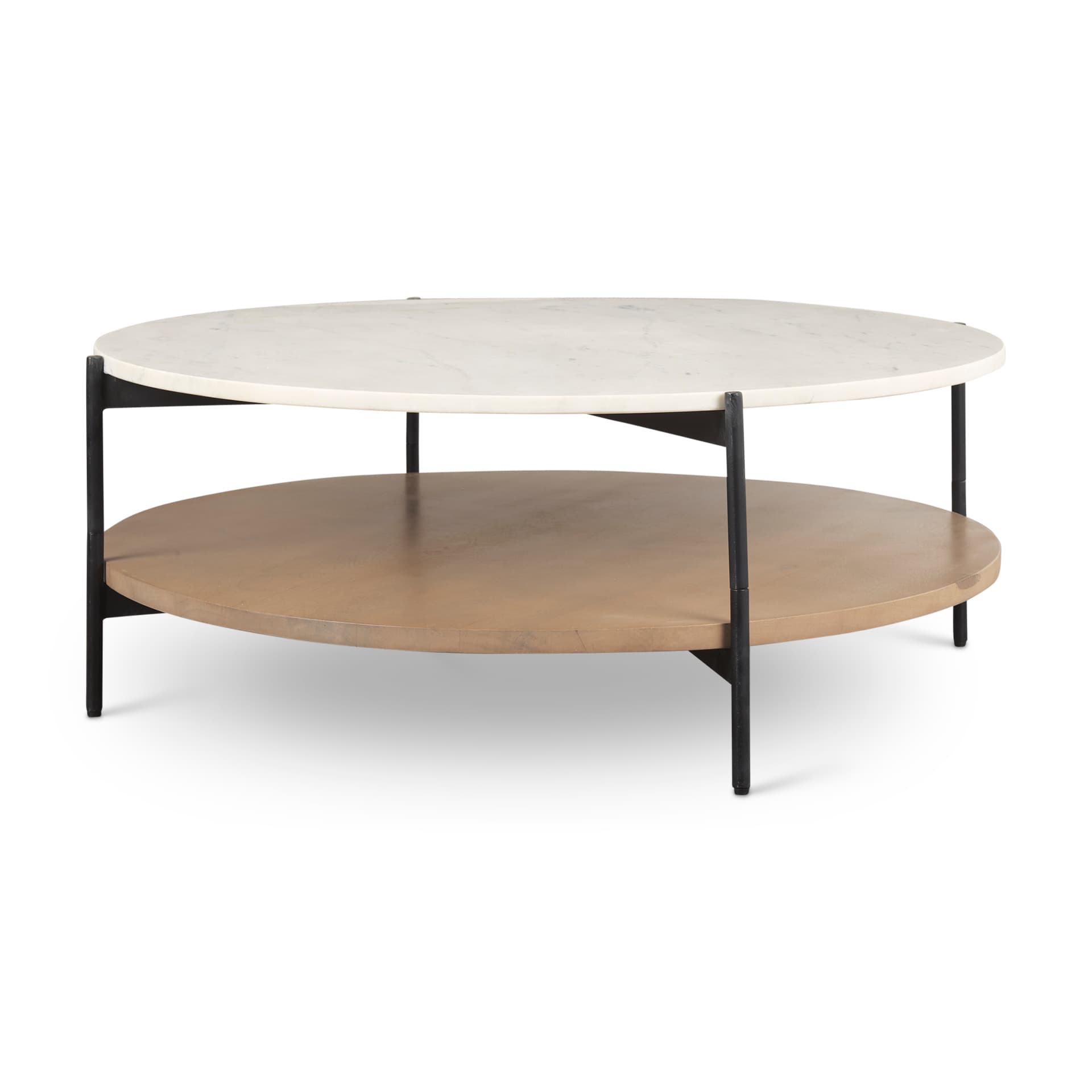 Larkin Marble Top w/ Brown Wood Shelf Round Coffee Table — product photograph