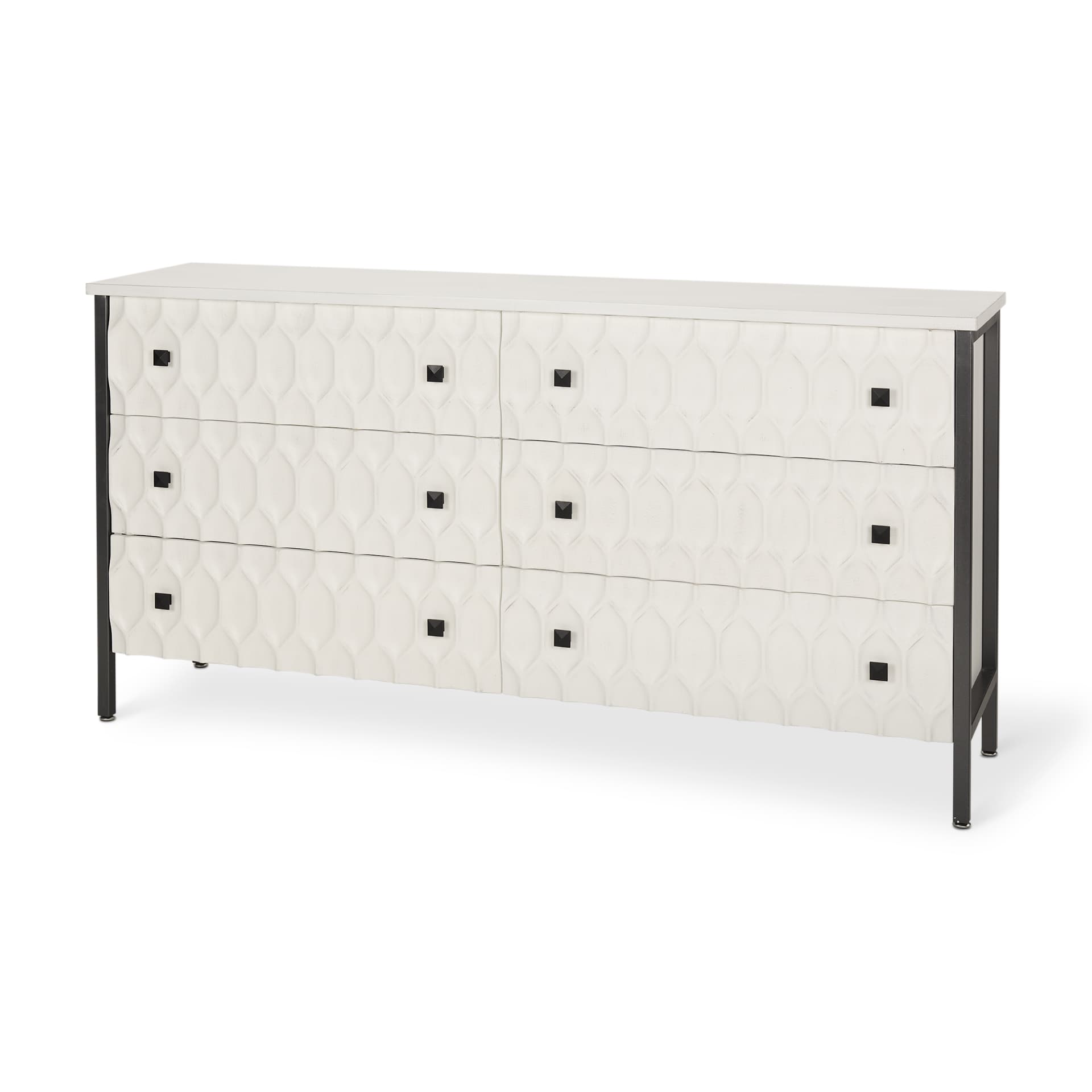 Savannah White Fir Veneer w/ Gray Metal 6-Drawer Sideboard — product photograph