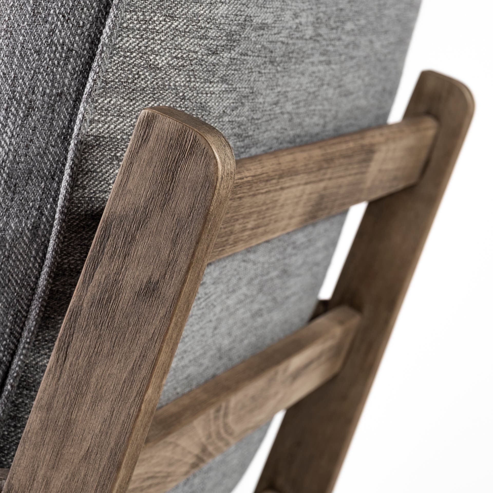 Olympus V Castlerock Grey Fabric Wrapped Brown Wooden Frame Accent Chair — product photograph
