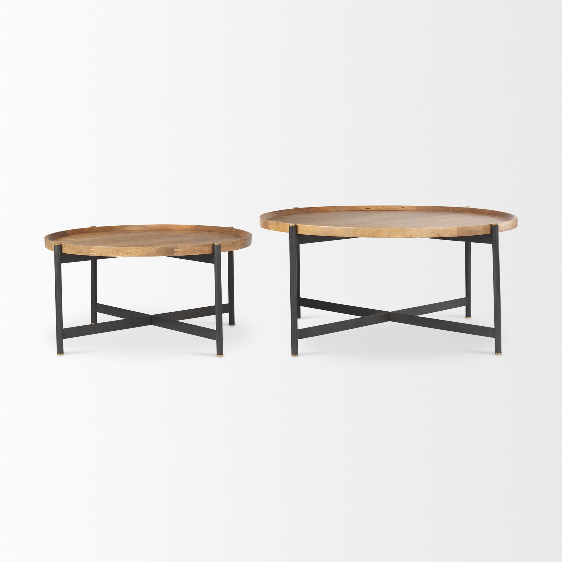 Marquisa 34.25" Round Small Brown Wood w/ Black Metal Coffee Table — product photograph