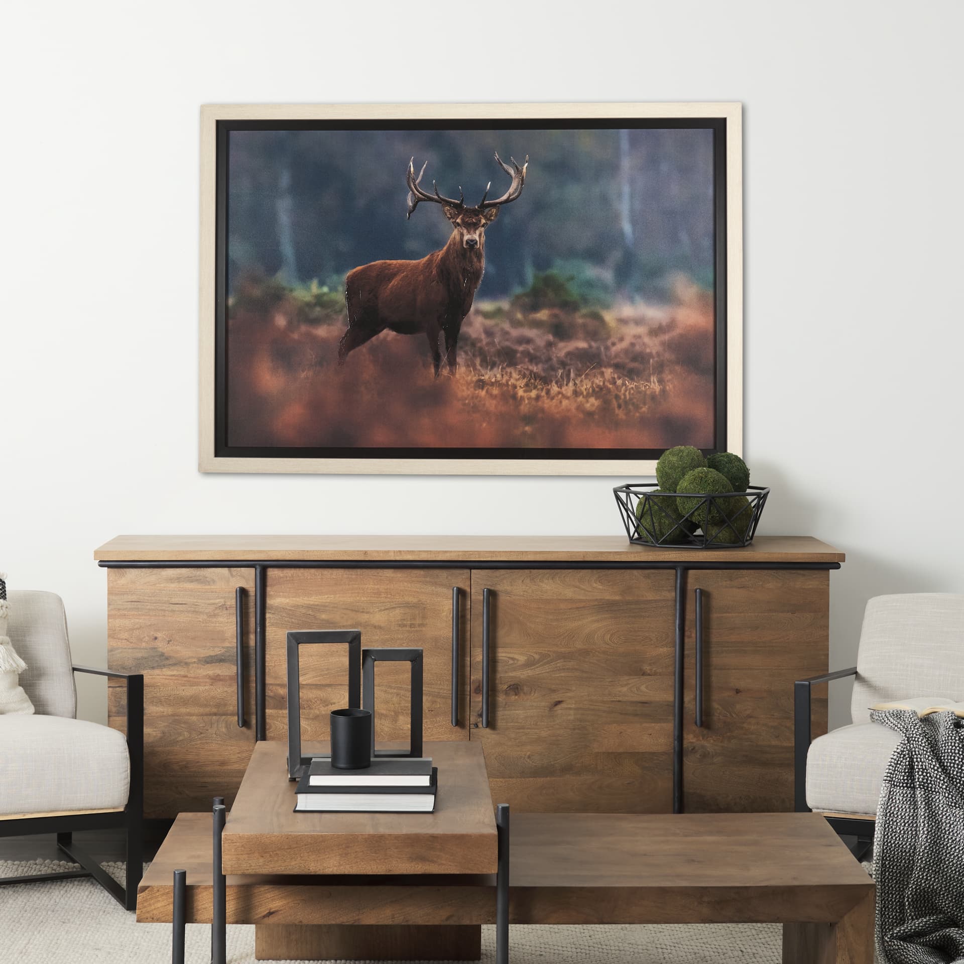 Glorious Stag by Mercana Studio a Hand Embellished Textured Framed Photo Art Print Matted under Glas — in a styled room