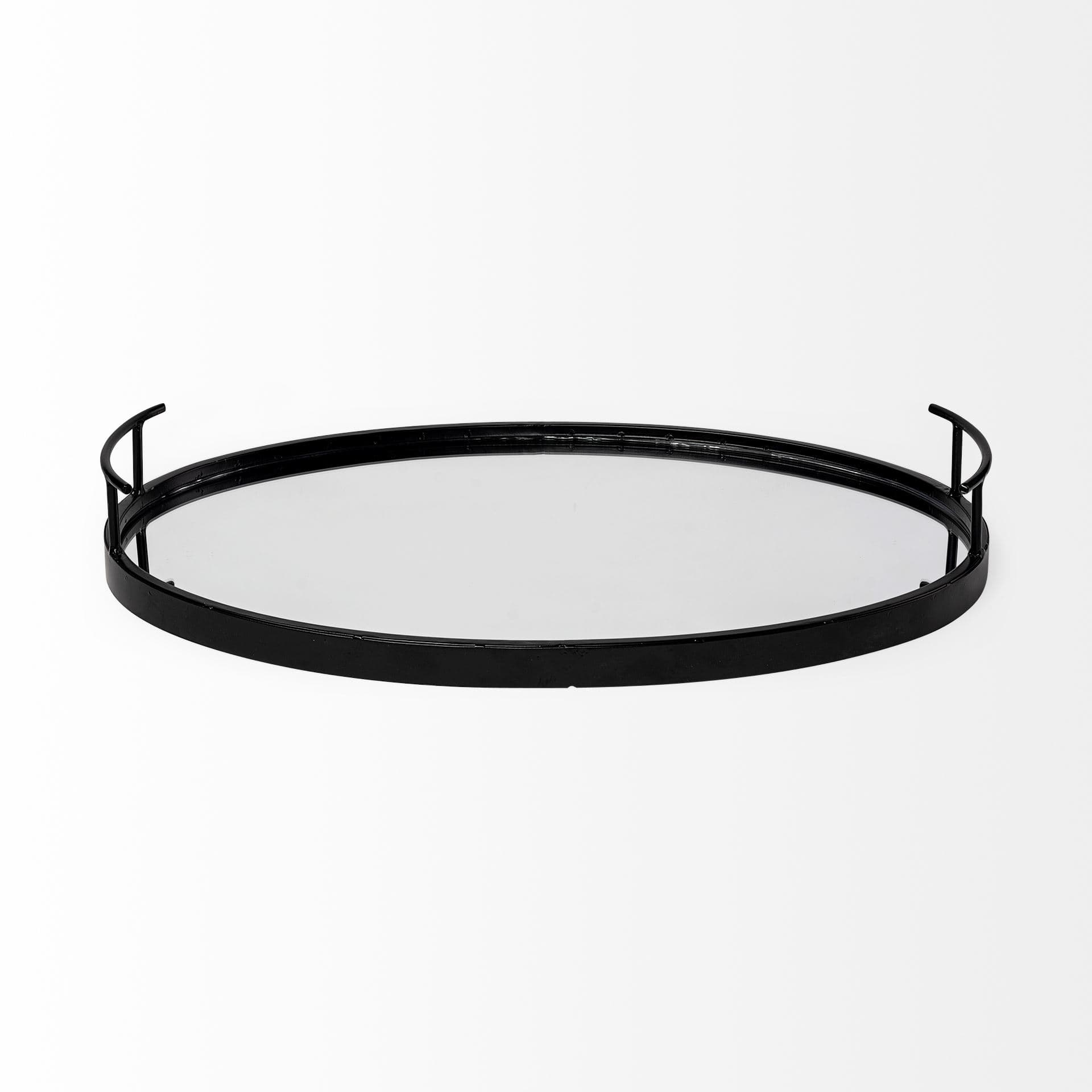 Ansel 20L x 14W Black Metal Mirrored Bottom Oval Serving Tray — product photograph