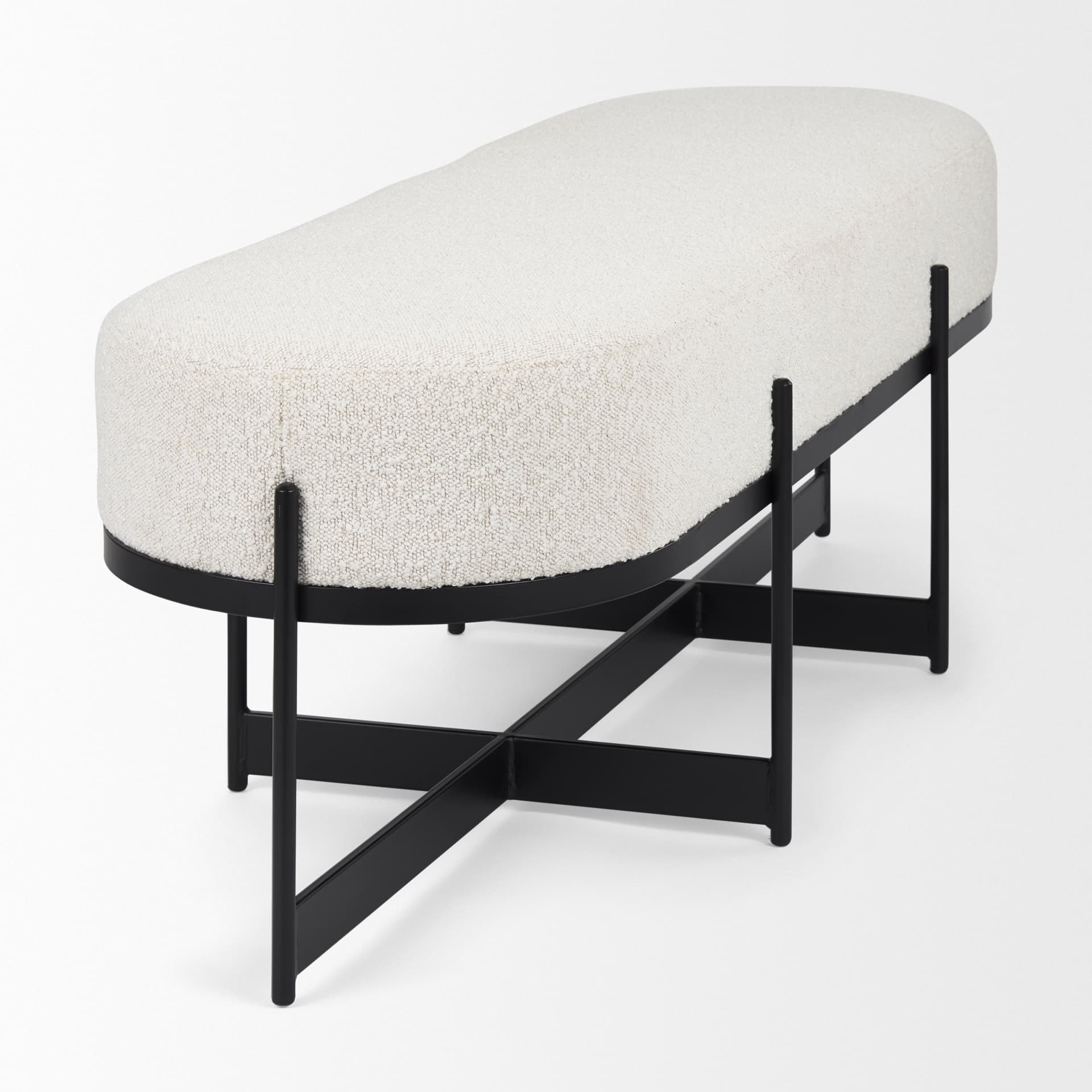 Amelia 55.0L x 18.0W x 18.0H Cream Boucle W/Black Metal Upholstered Bench — product photograph