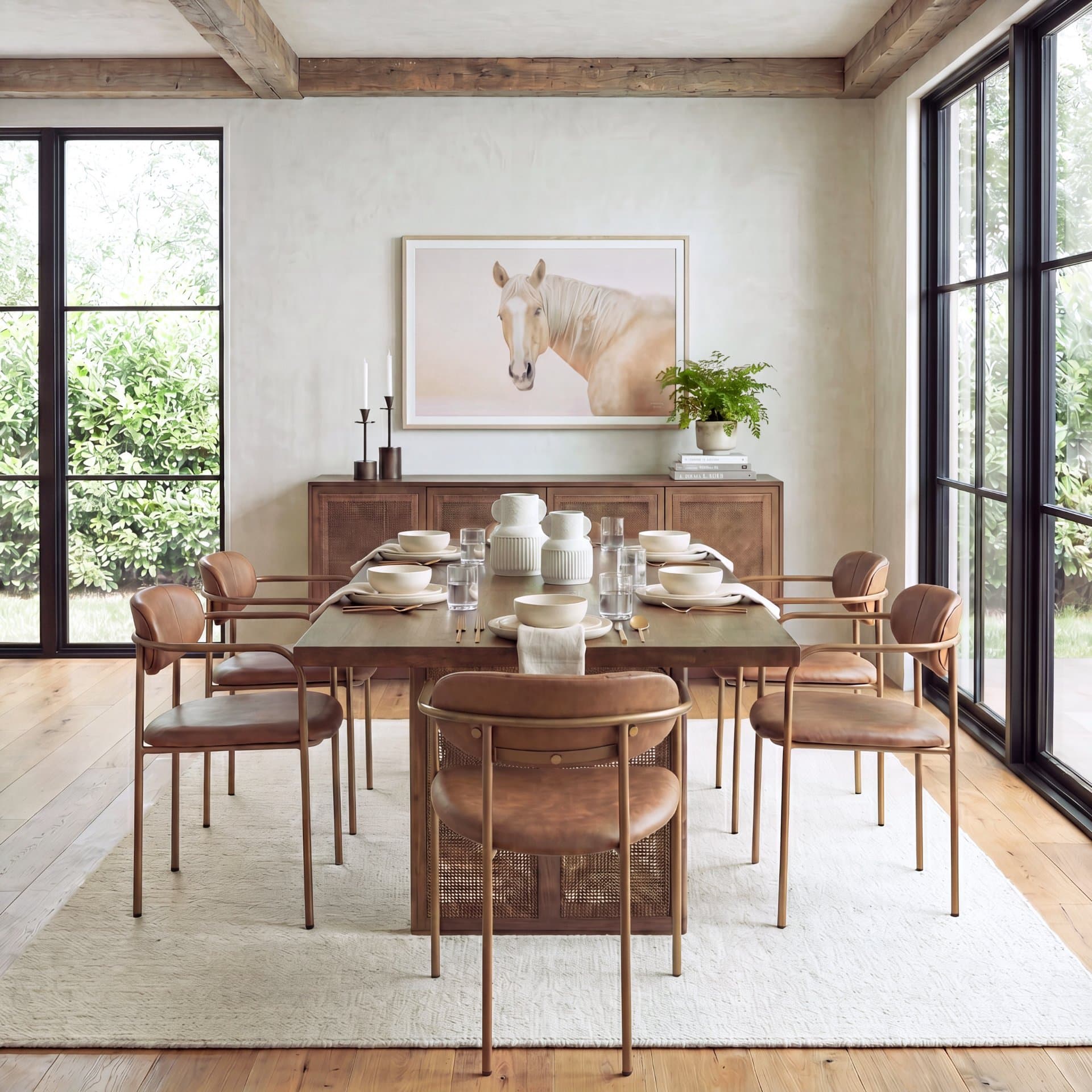 Grier 84"L x 38"W Dining Table | Med Brown Wood & Med Brown Wood Cane | Seats 8 — product photograph