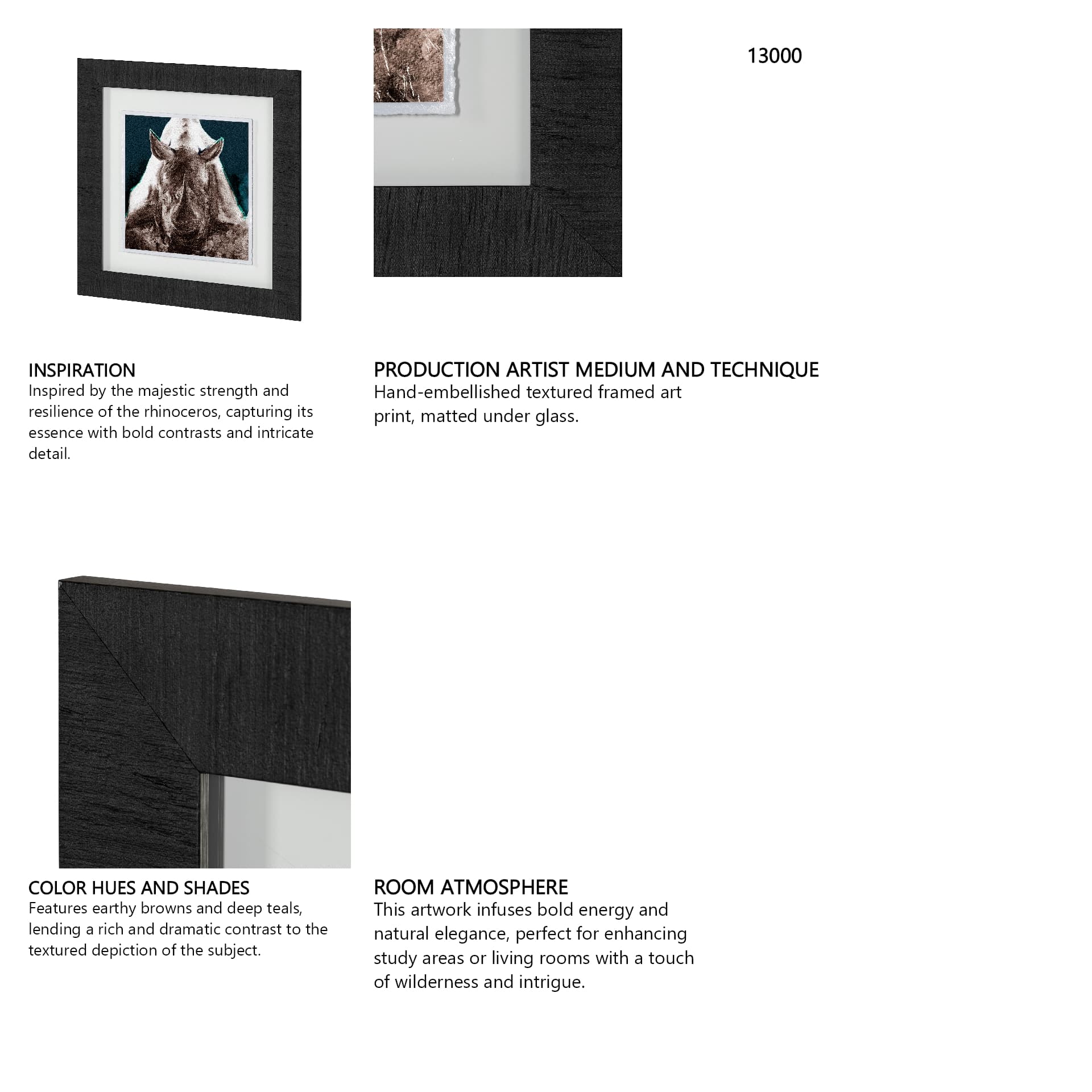Rhino Blue by Mercana Studio a Hand Embellished Textured Framed Art Print Matted under Glass — in a styled room