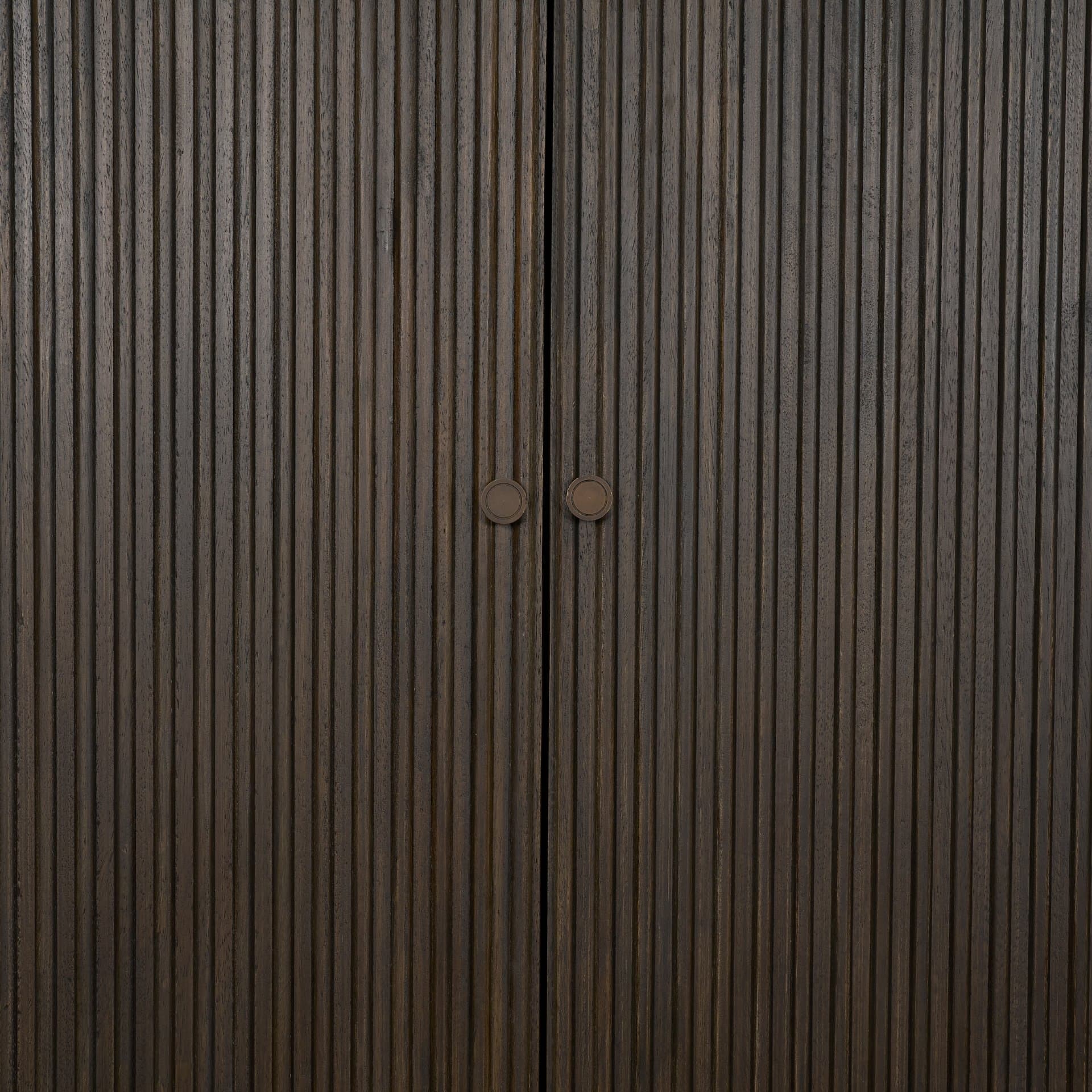 Cinder Distressed Dark Brown Wood Reeded 2-Door Closed Tall Cabinet — product photograph