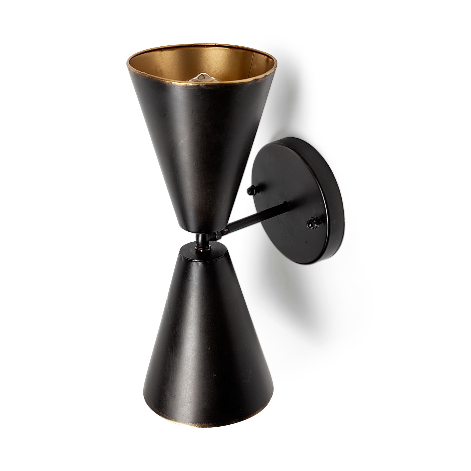Eris II 7.3x12.6 Black Metal w/Gold Accent Double-Cone Wall Sconce — product photograph