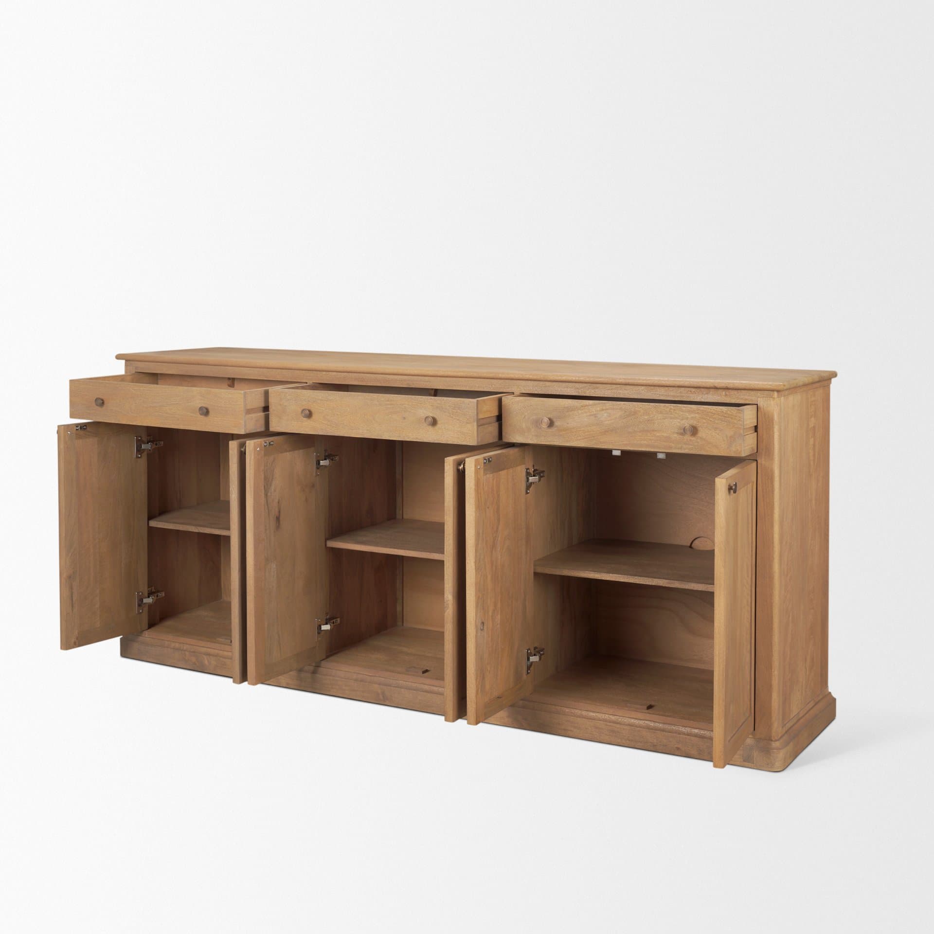 Baron Light Brown Solid Wood w/ Antiqued Brass Knobs 3-Drawer 6-Door Sideboard — product photograph