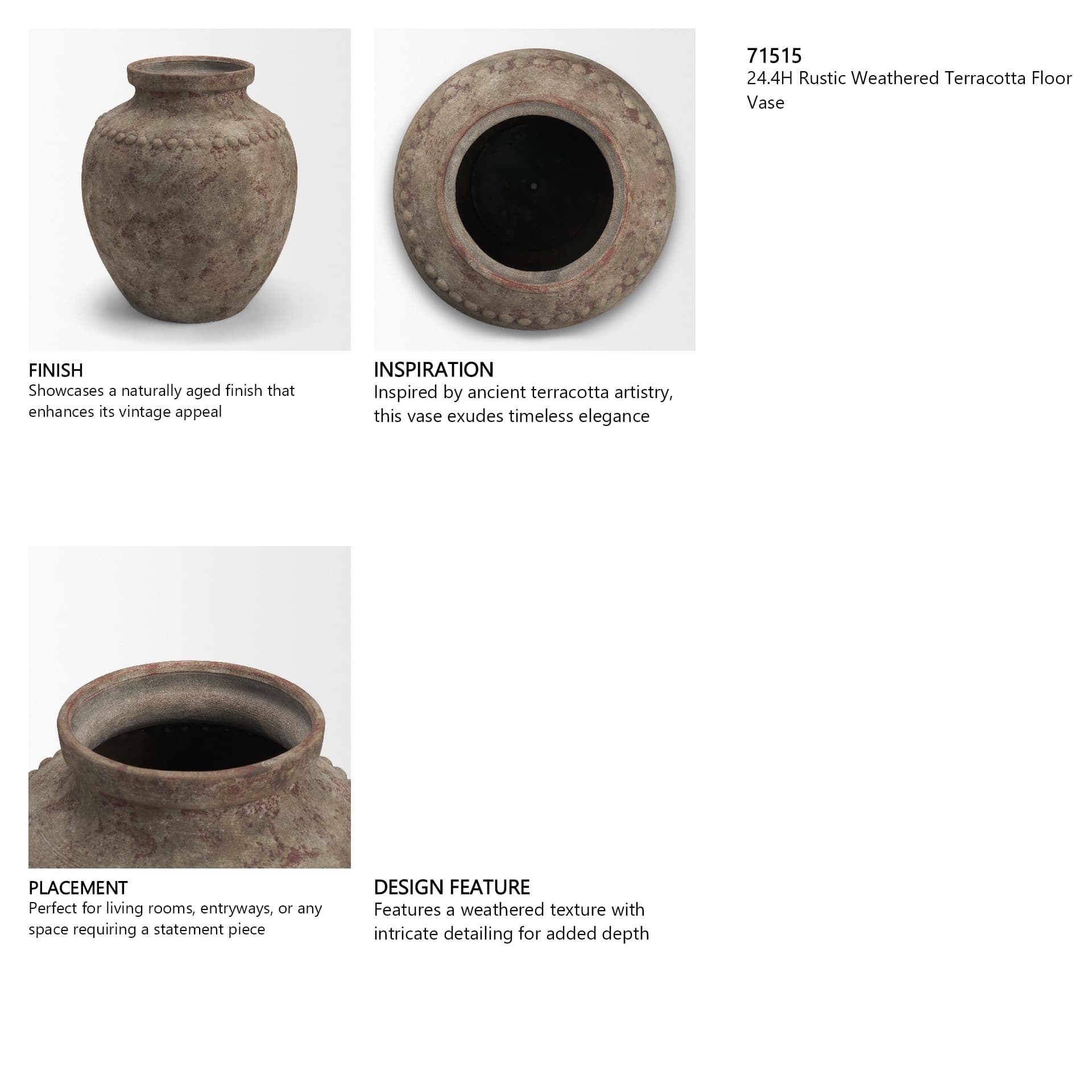 Mattone 24.4H Rustic Weathered Terracotta Floor Vase — in a styled room