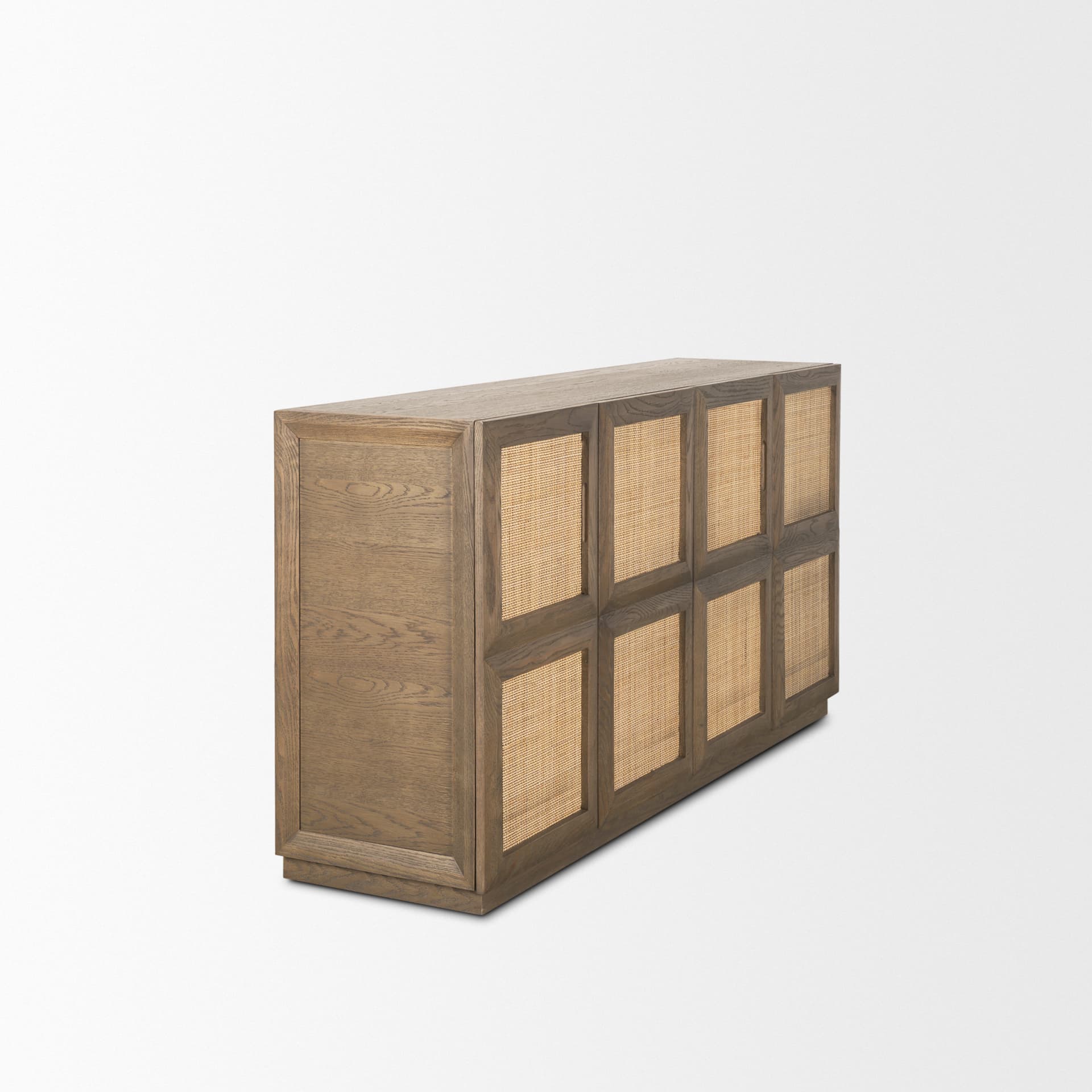 Sina Brown Oak Wood w/ Natural Rattan 4 Door Sideboard — product photograph