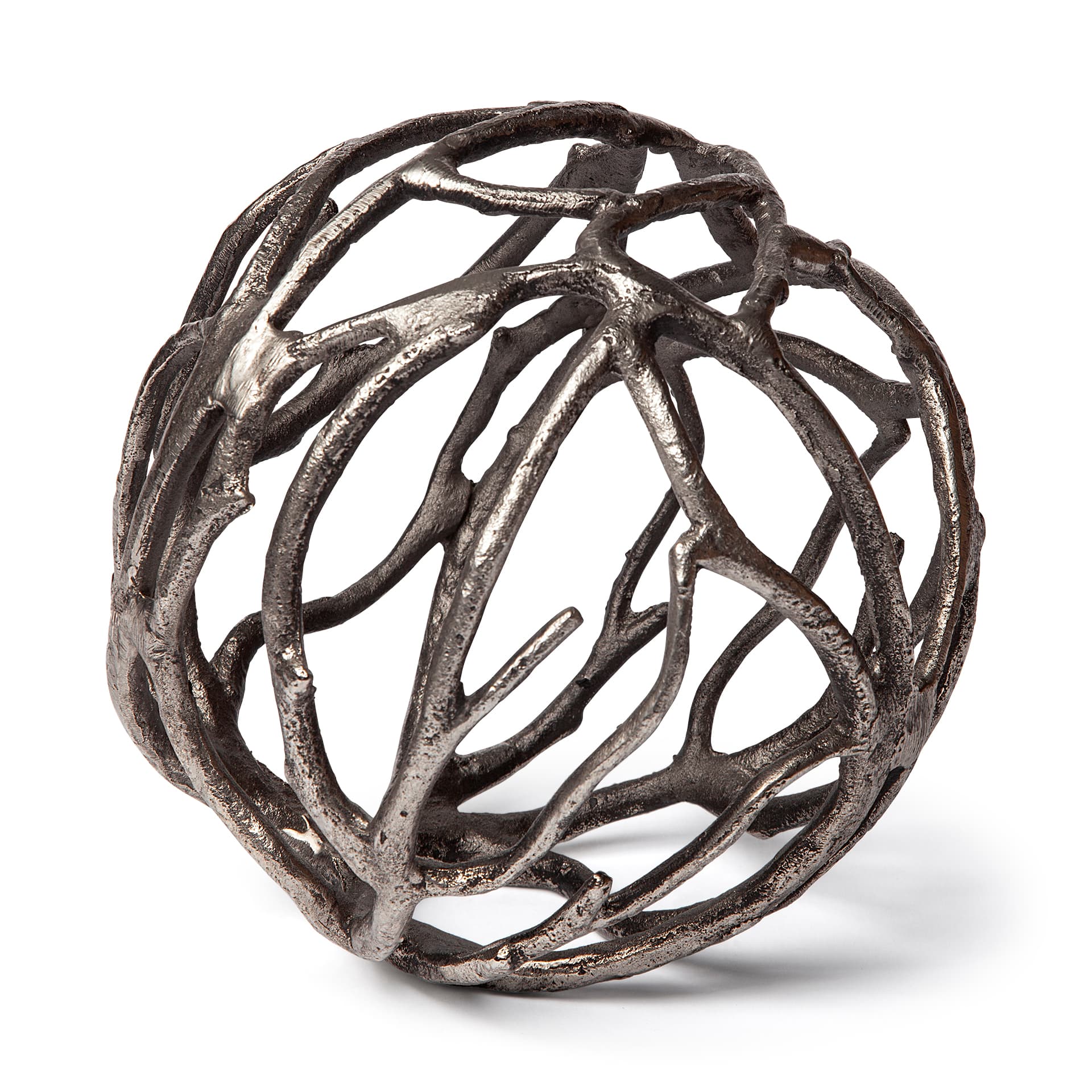 Sphaira II Large 7L x 7W Silver Cast Aluminum Decorative Tree Branch Orb — product photograph