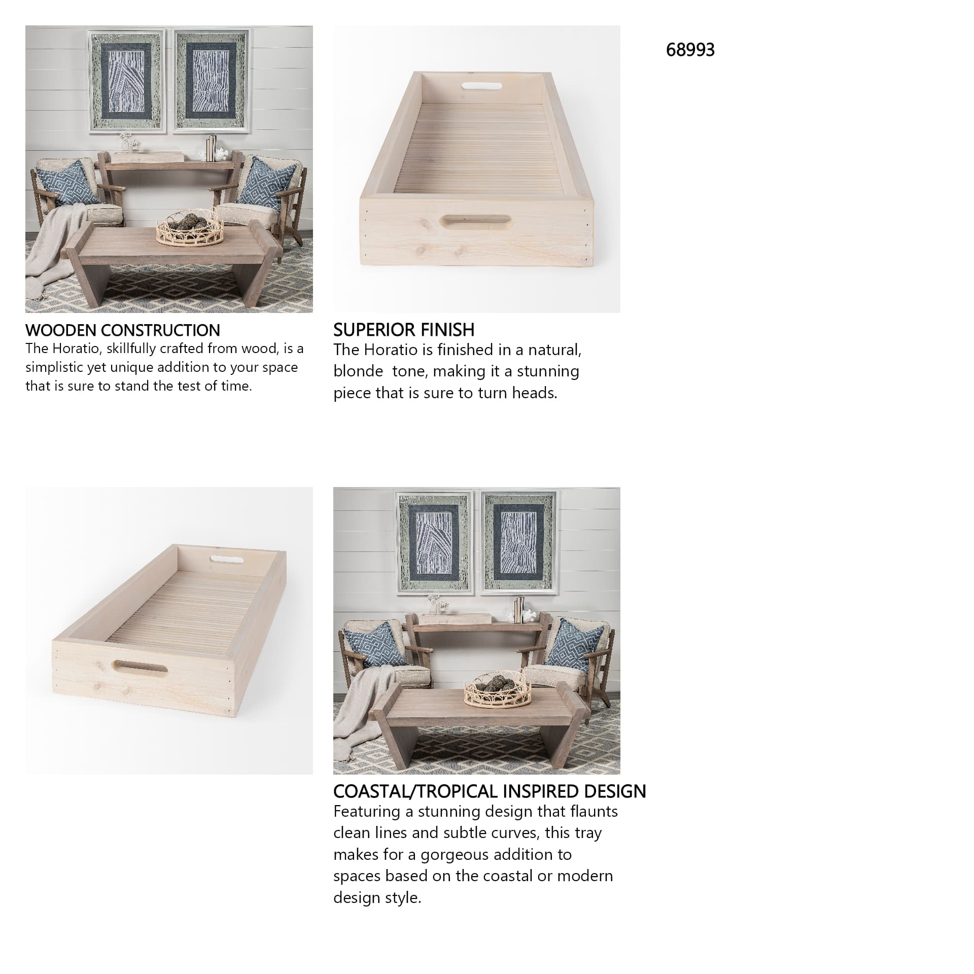 Horatio 28L x 12W Natural Wood Rectangular Serving Tray — in a styled room