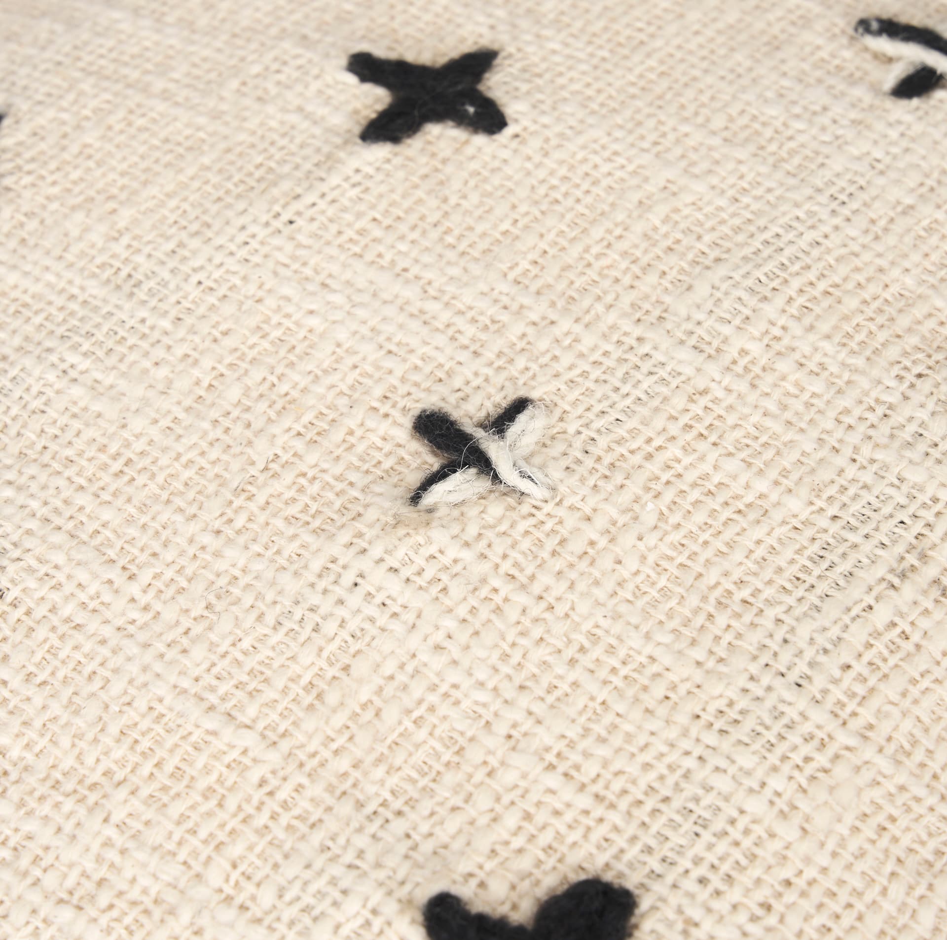 Saanvi Wool w/ Cream and Black Stitched Cross Patterned Pouf — product photograph