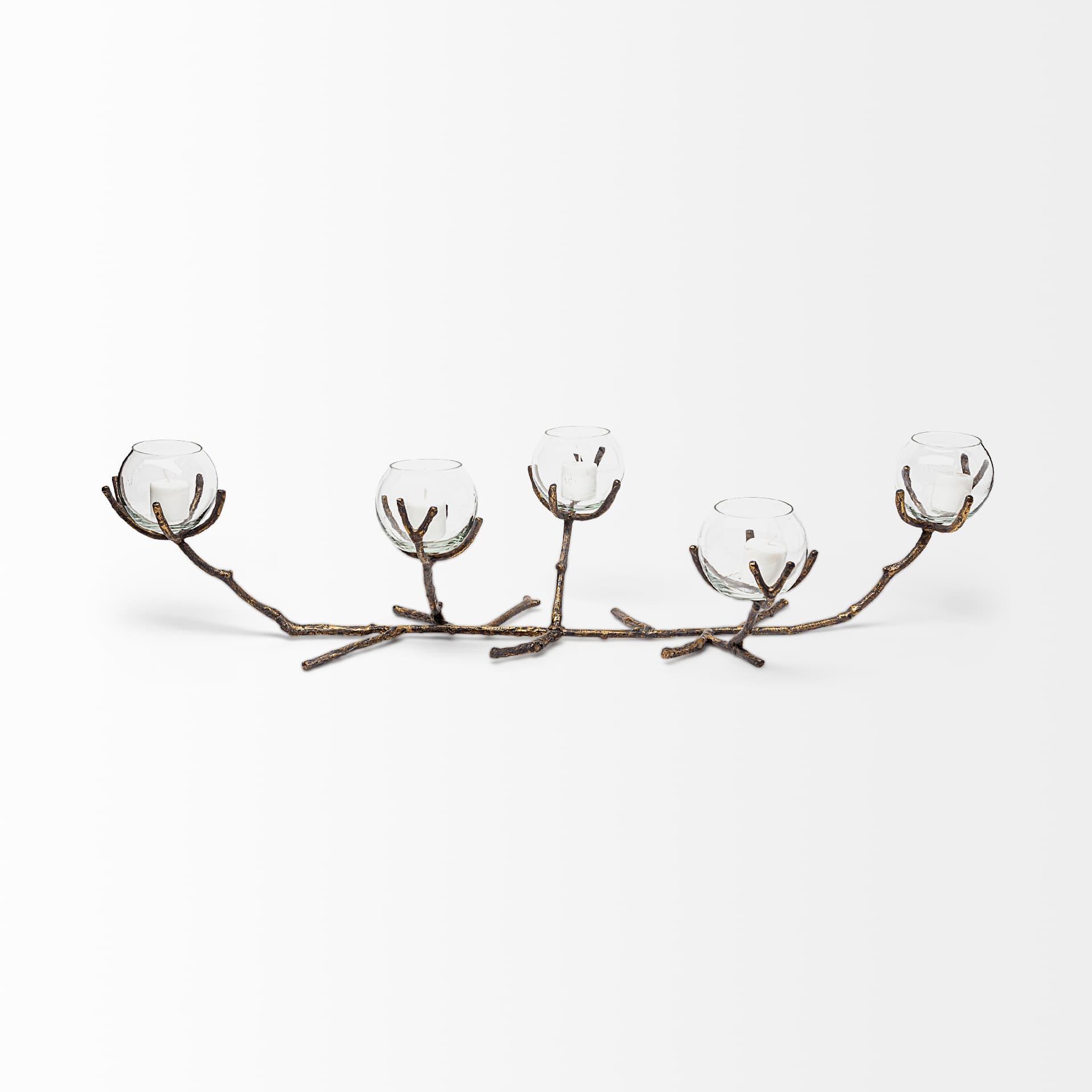 Vine II Distressed Gold Metal Creeper Five Candle Table Candle Holder — product photograph