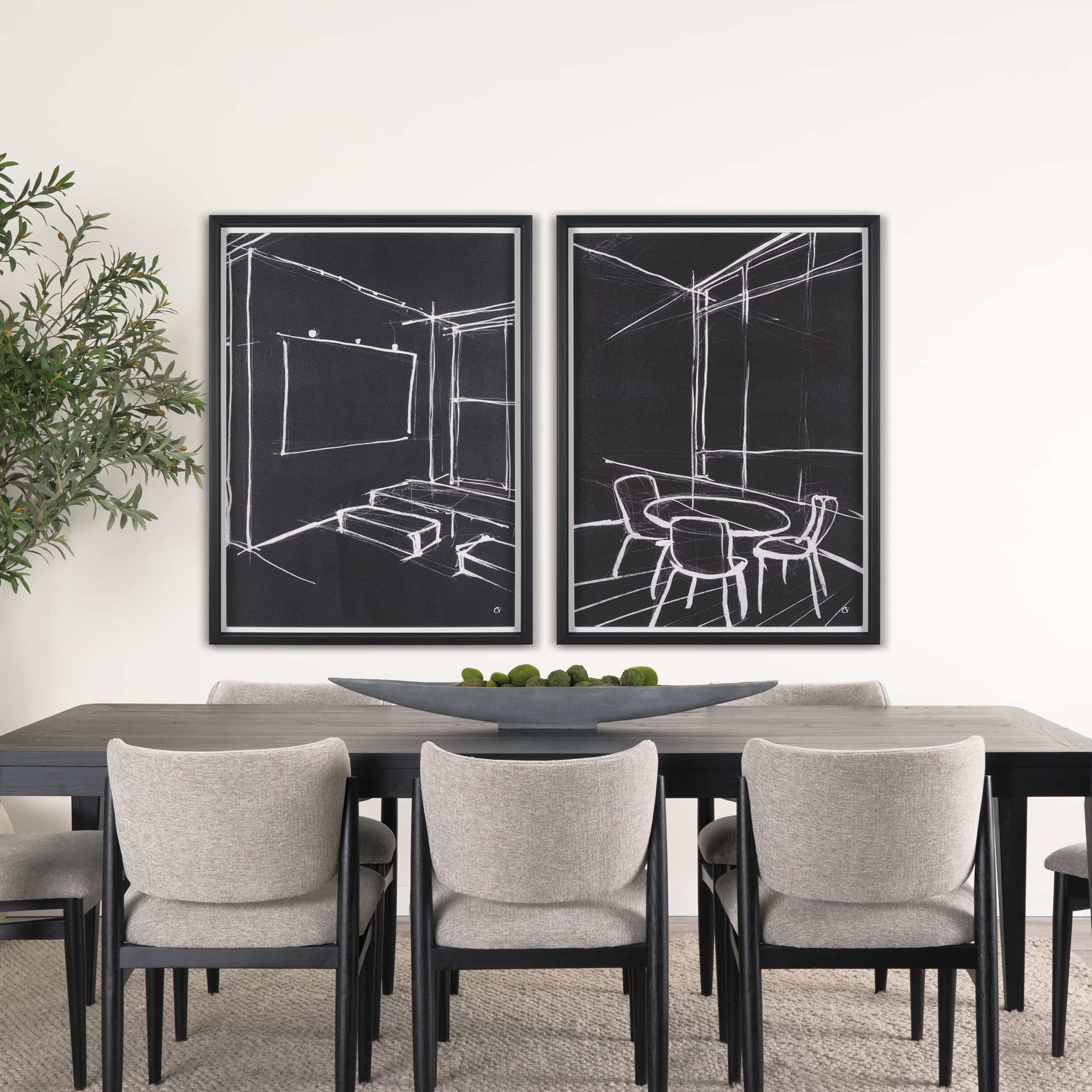 Interior Sketch VI by Mercana Studio a Hand Embellished Framed Art Print — in a styled room