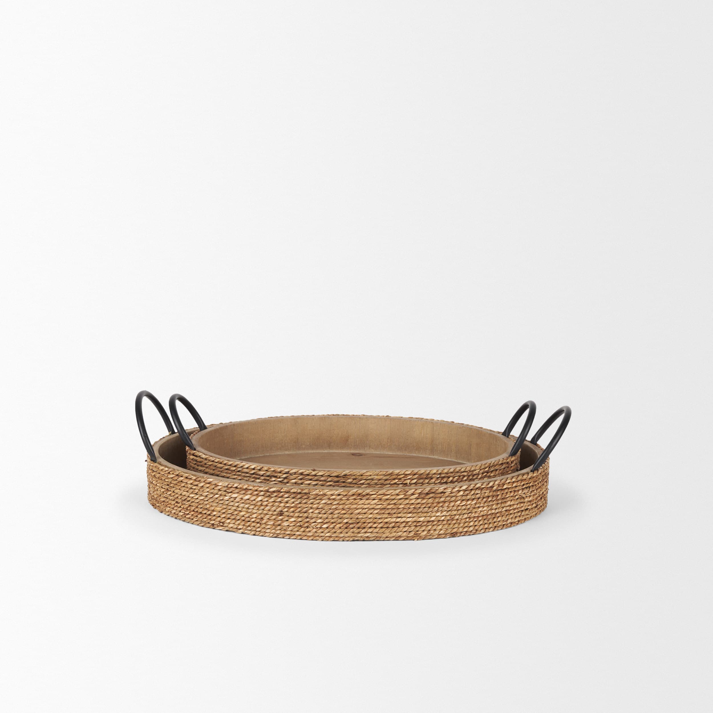 Wheaton Light Brown Wood w/ Natural Jute Serving Trays — product photograph