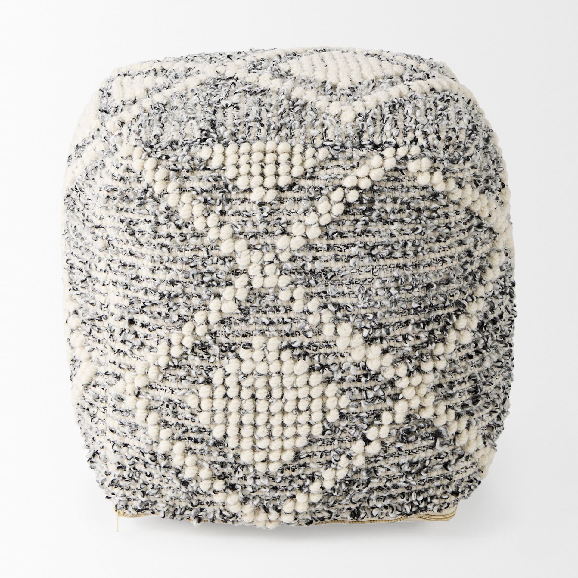 Ekiya 16.0L x 16.0W x 16.0H Black/White Yarn and Wool Patterened Pouf — product photograph