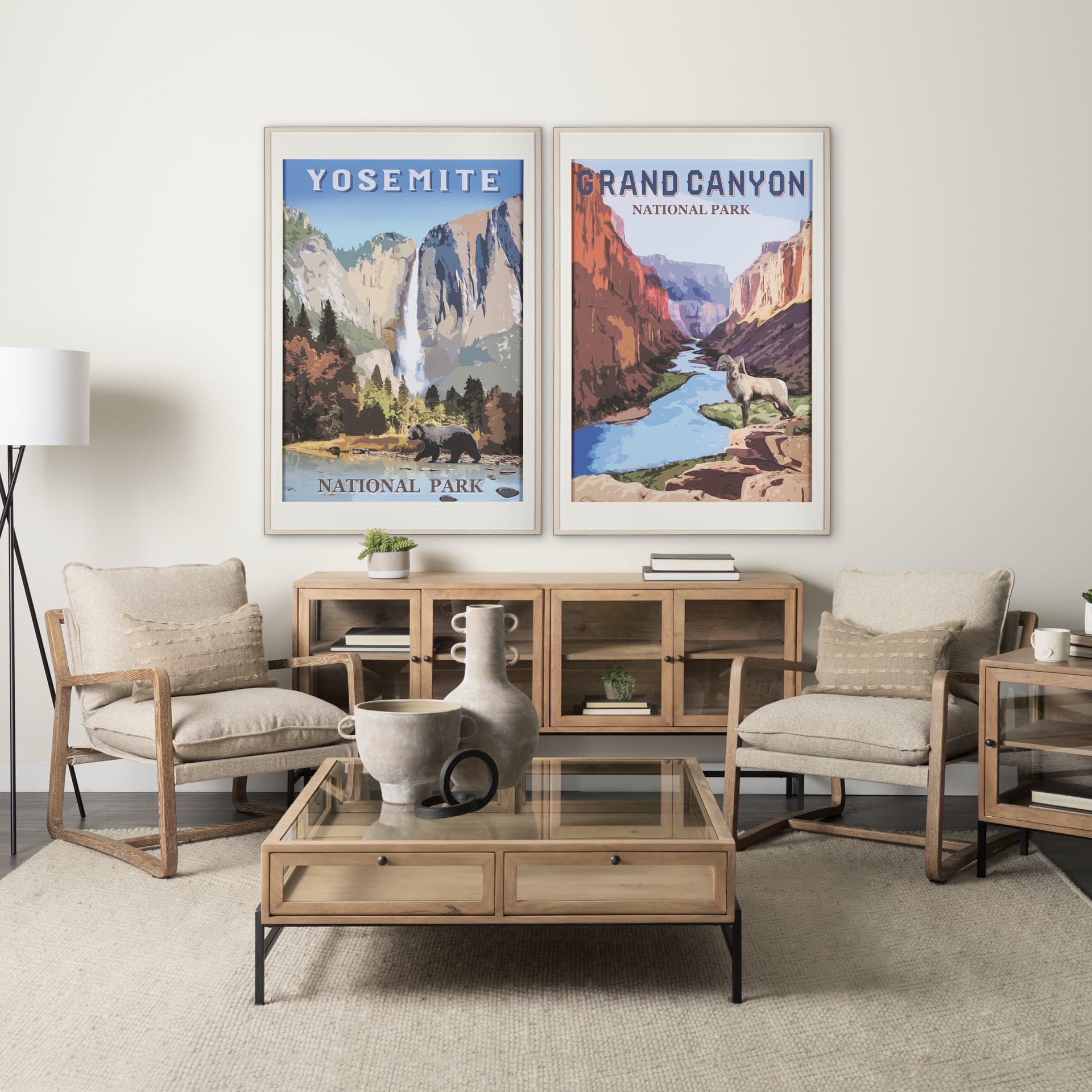 National Park -Yosemite by Mercana Studio a Framed Art Print Matted under Glass — in a styled room