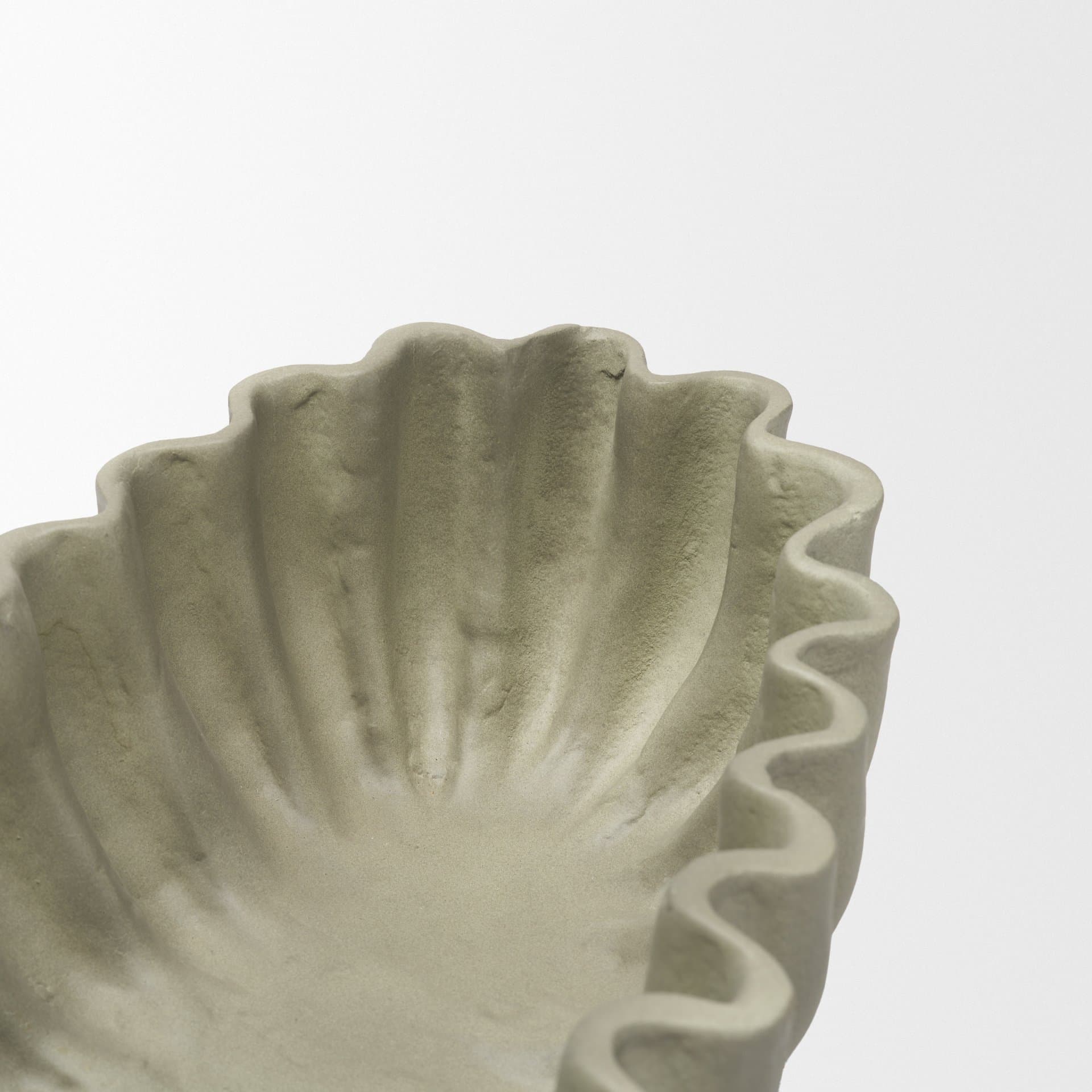 Camelia Large Fluted Sage Green Paper Mache Round Centerpiece Bowl — product photograph