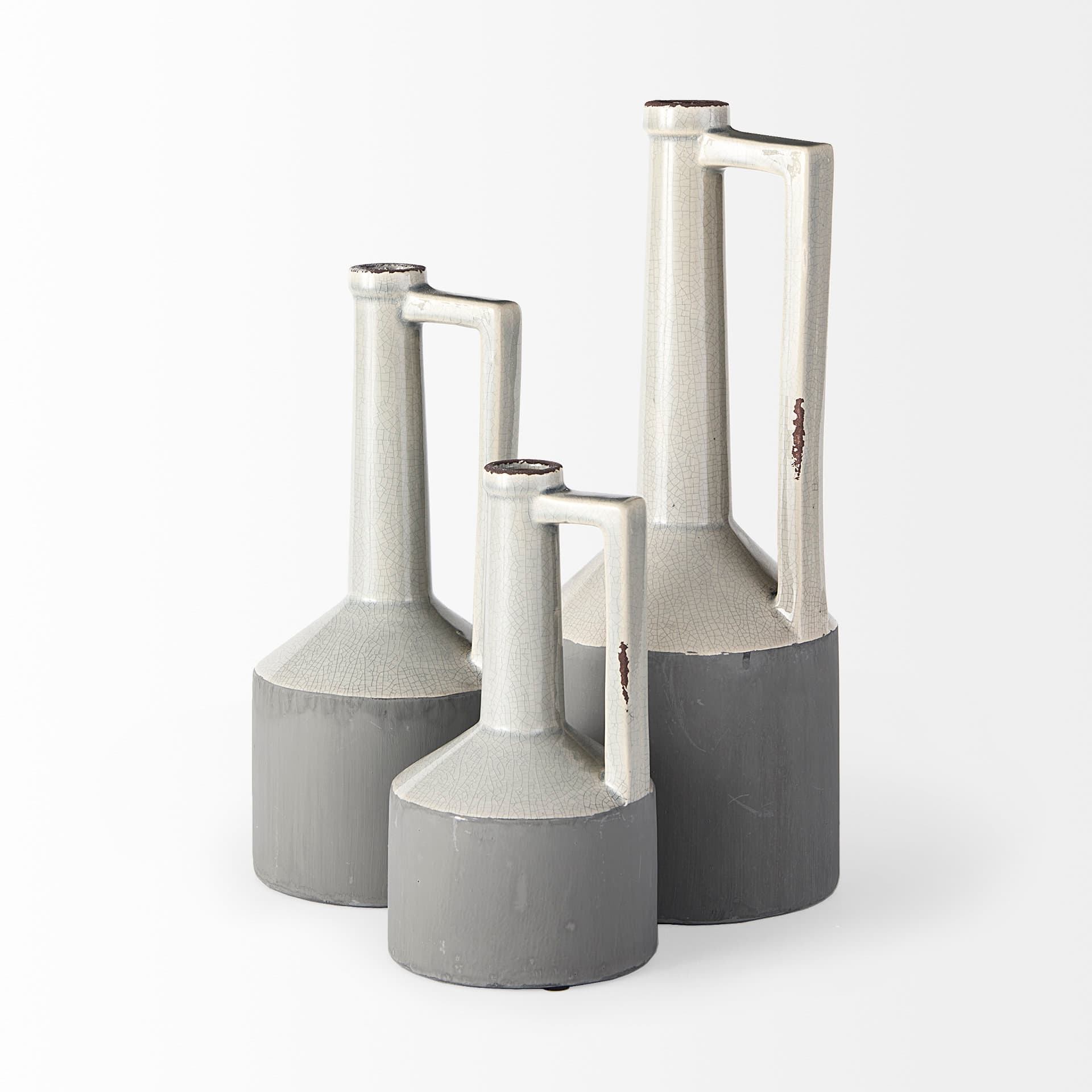 Burton 10.2H Small Two Tone Gray Ceramic Jug Vase — product photograph