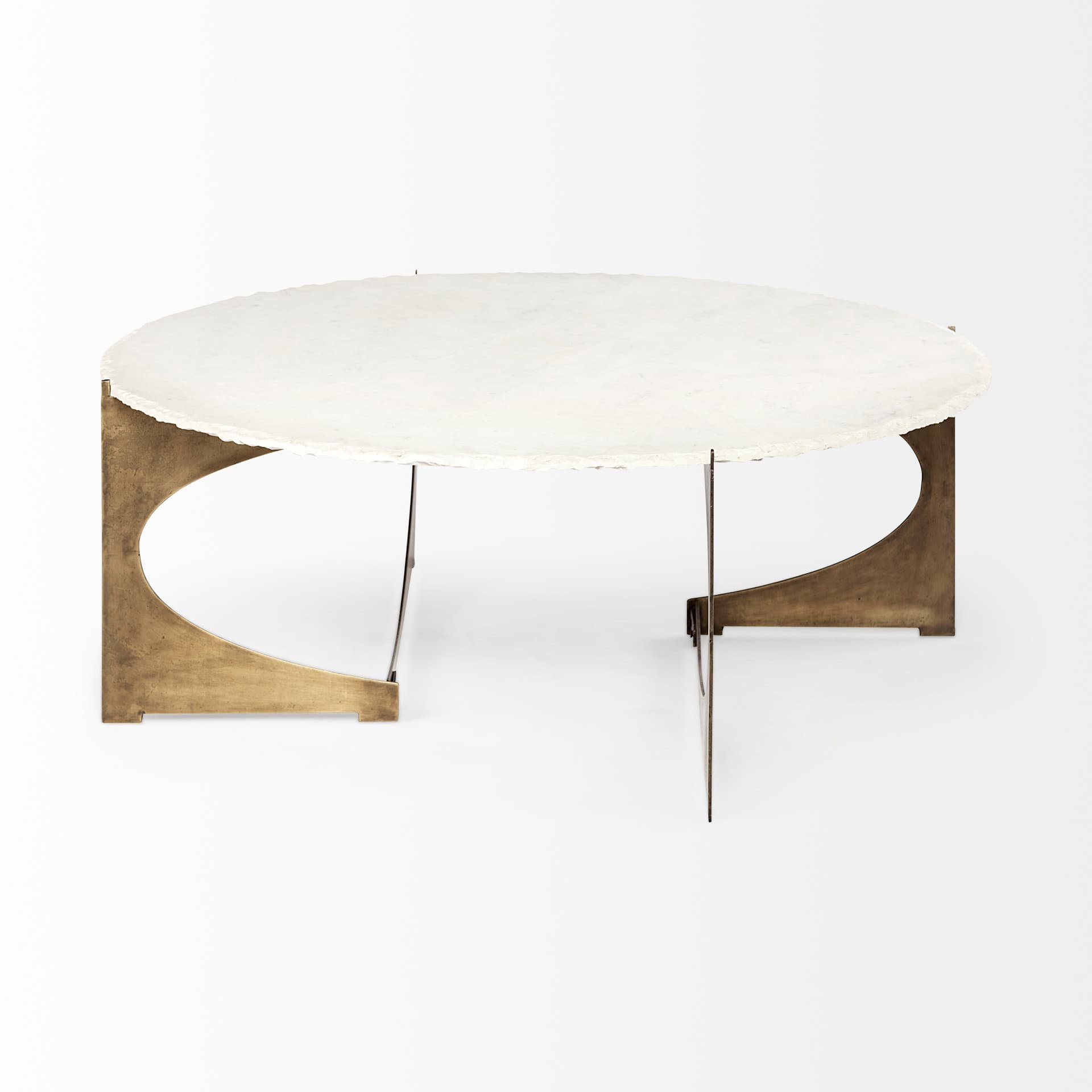 Reinhold 49" Round White Marble Top Gold Metal Base Coffee Table — product photograph