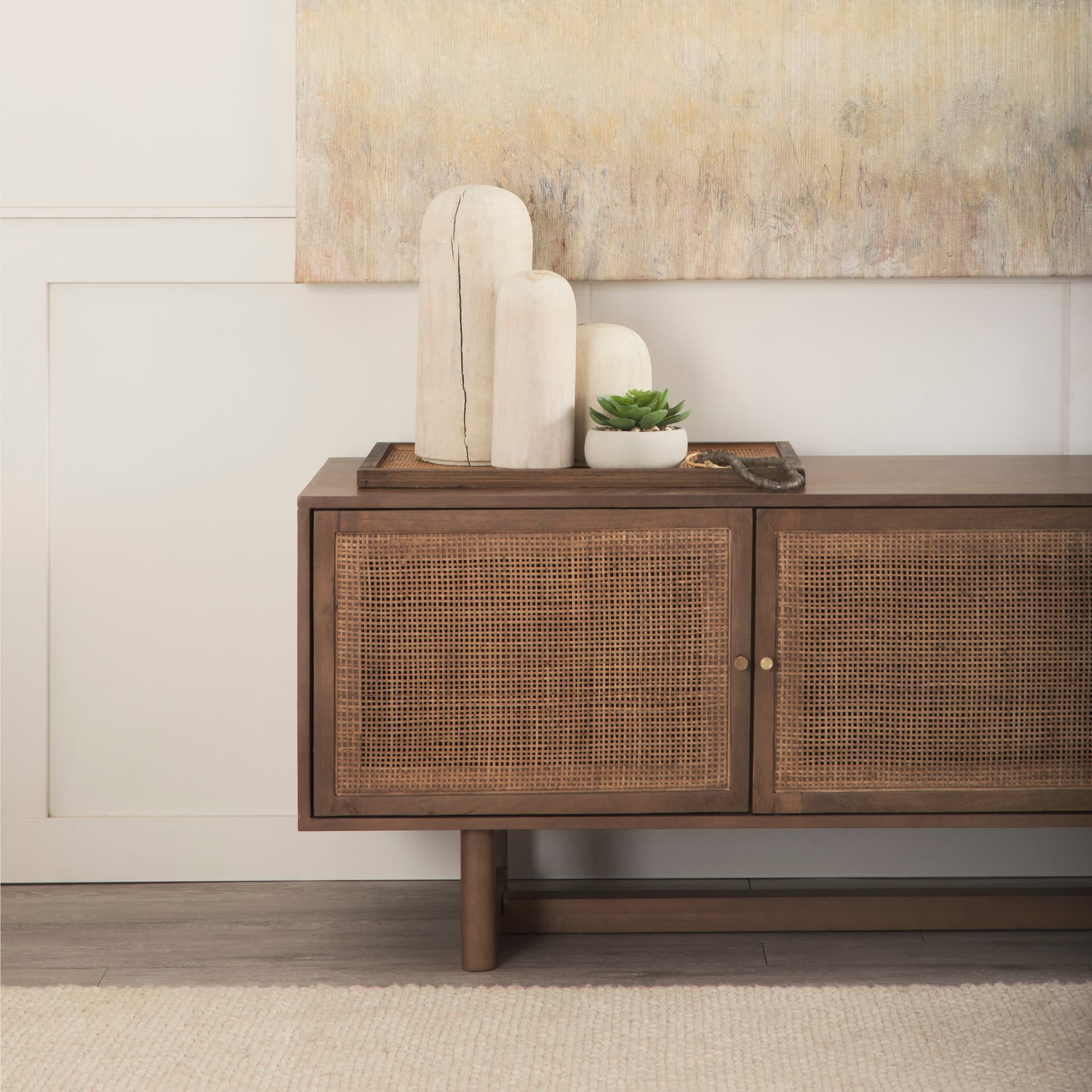 Knox Tall White-Wash Wood Decorative Object — in a styled room