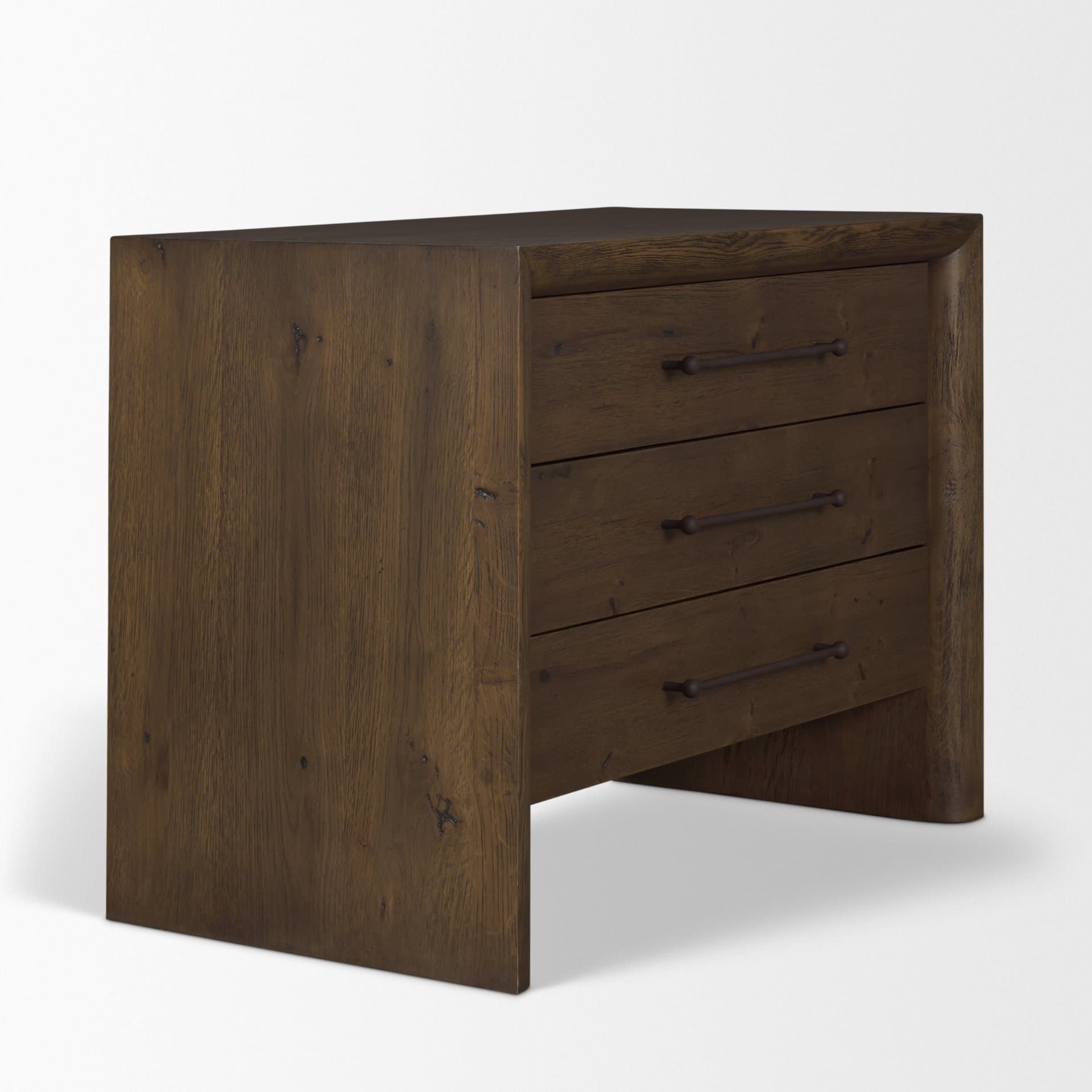 Belford 3-Drawer Dark Brown Oak Wood Closed Nightstand — product photograph