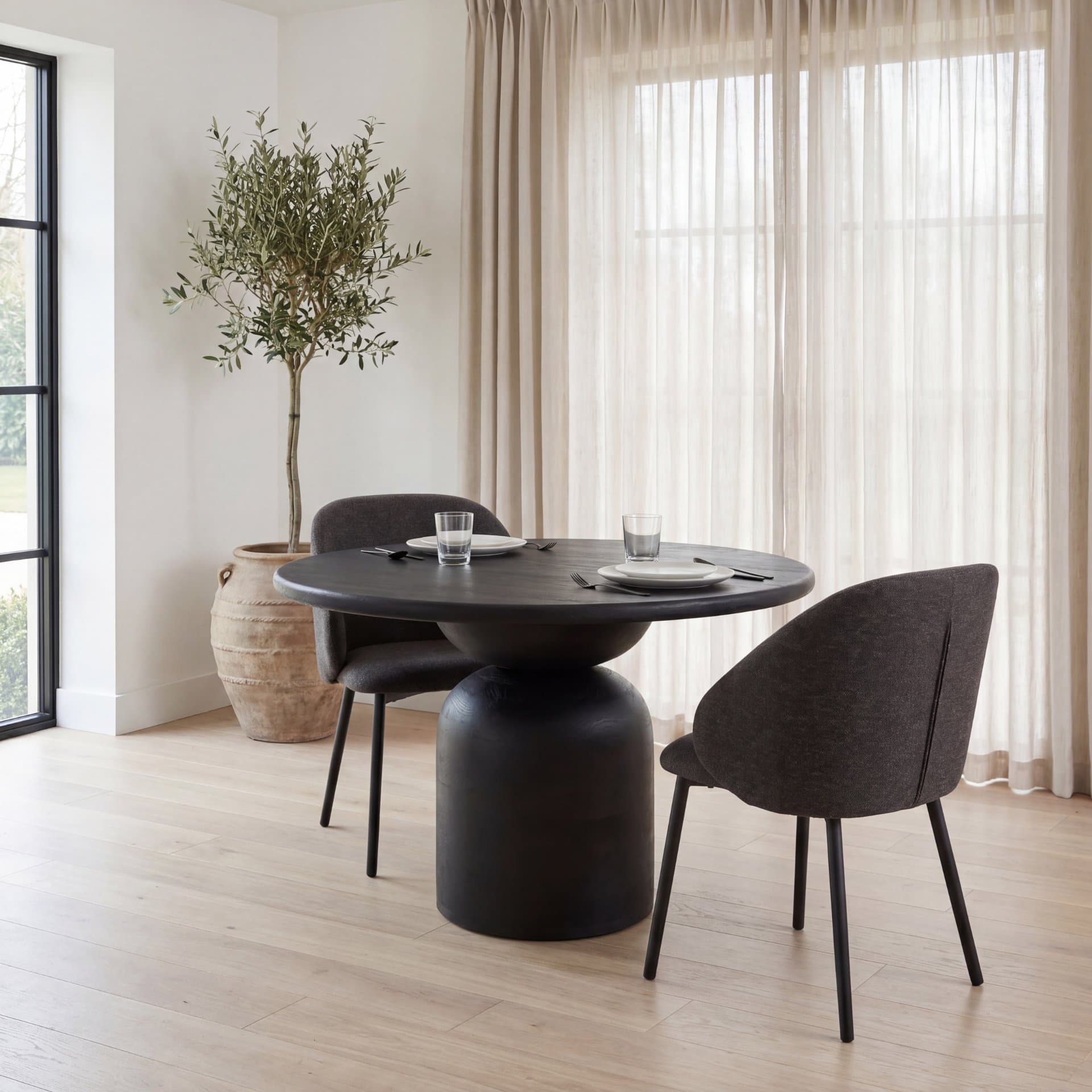Shannon Contoured Back Dining Side Chair | Gray Fabric w/ Metal — product photograph