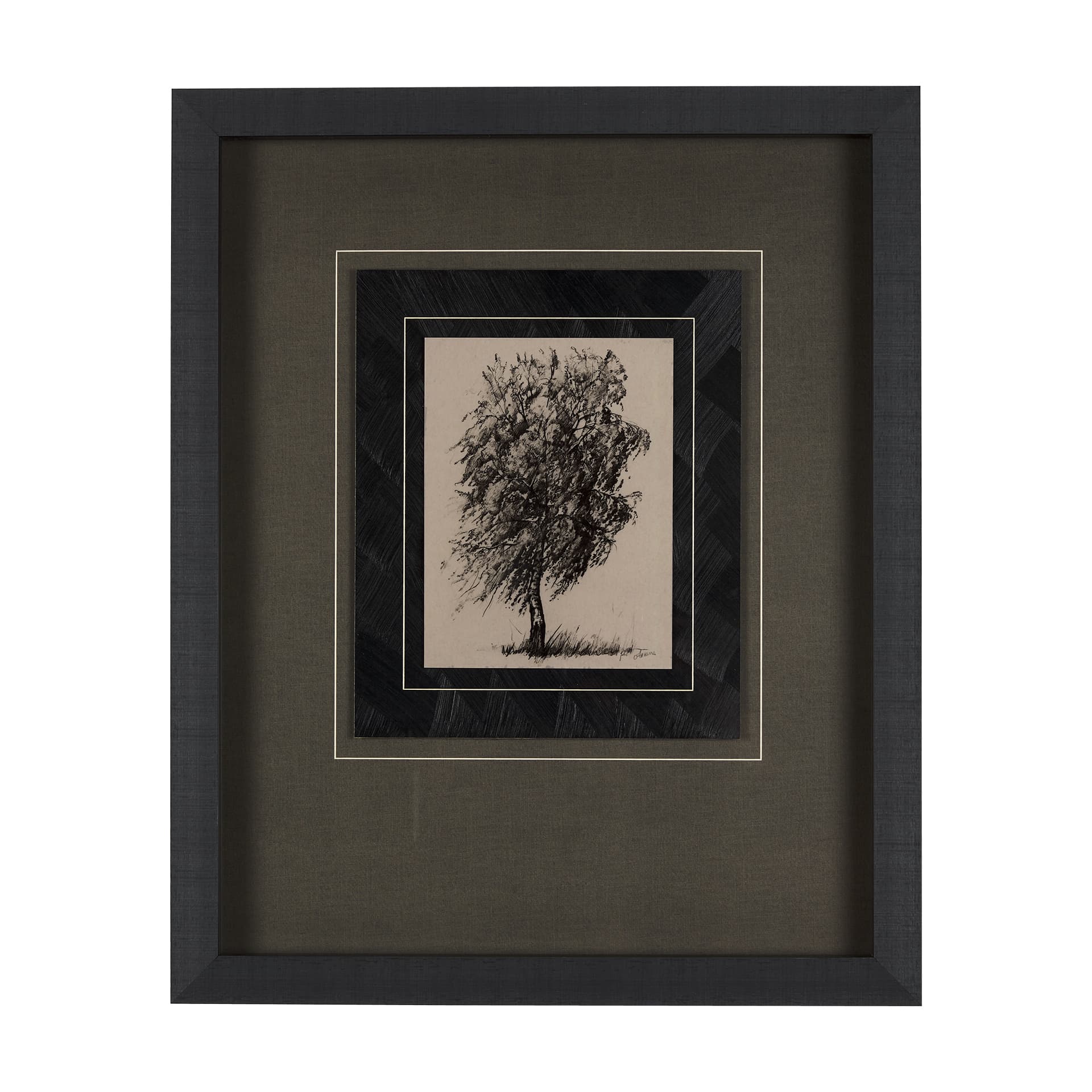 Tree Drawing II by Mercana Studio a Hand Embellished Textured Framed Art Print Matted under Glass — product photograph