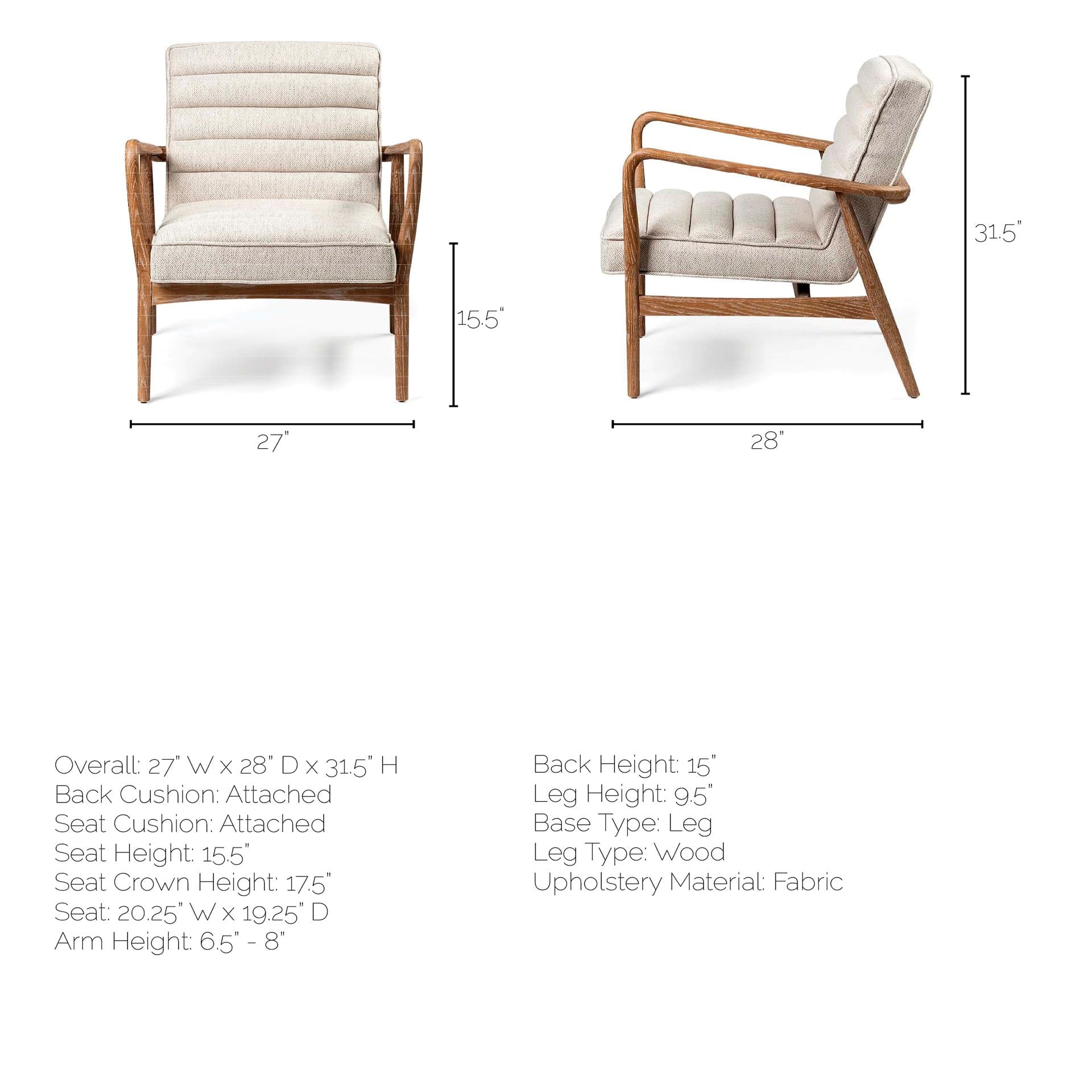 Ajax II Cream Fabric W/ Brown Wooden Frame Accent Chair — product photograph
