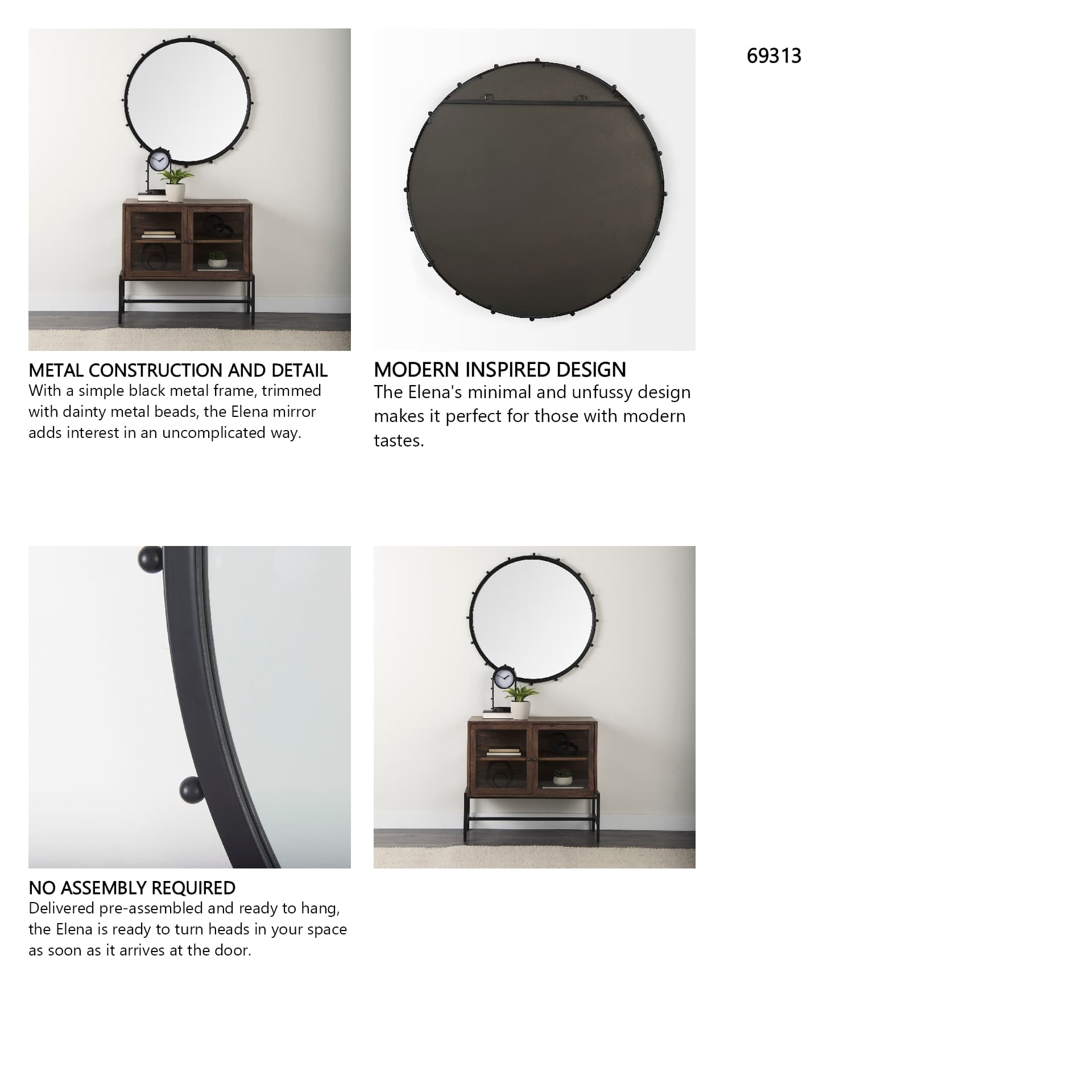 Elena III Large Black Wall Mirror — in a styled room