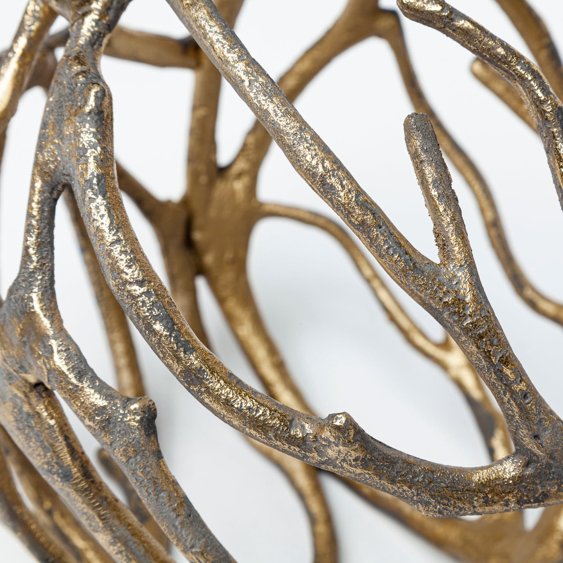Sphaira Noir I Small 5L x 5W Gold Cast Aluminum Decorative Tree Branch Orb — product photograph