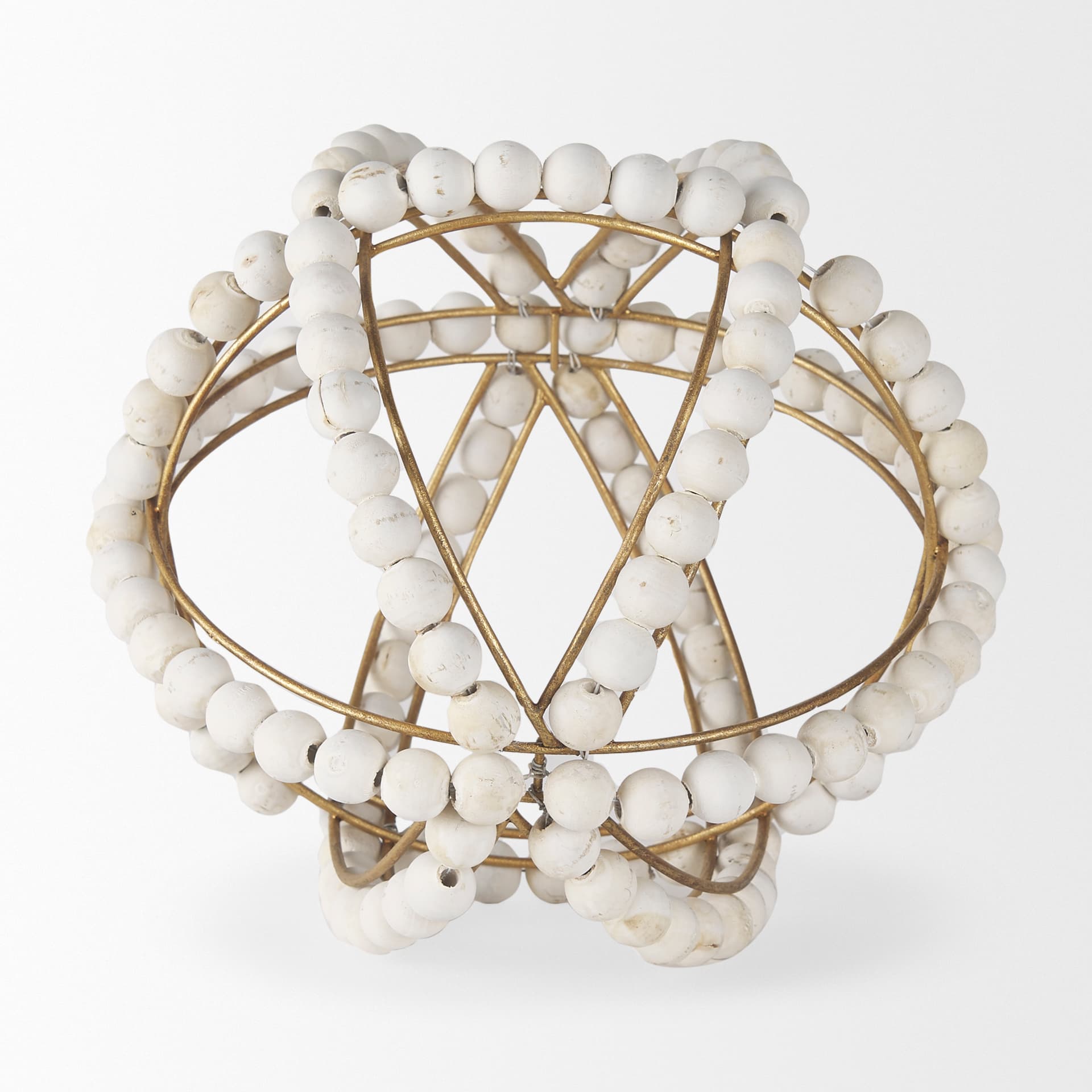Espanlade II Large 11L x 11W White Wooden Beaded Orb — product photograph