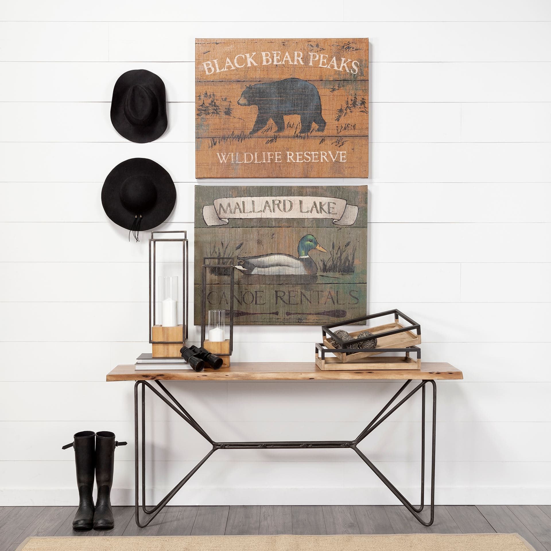 Ross Set of 2 Natural Wood W/ Black Metal Nesting Trays — product photograph